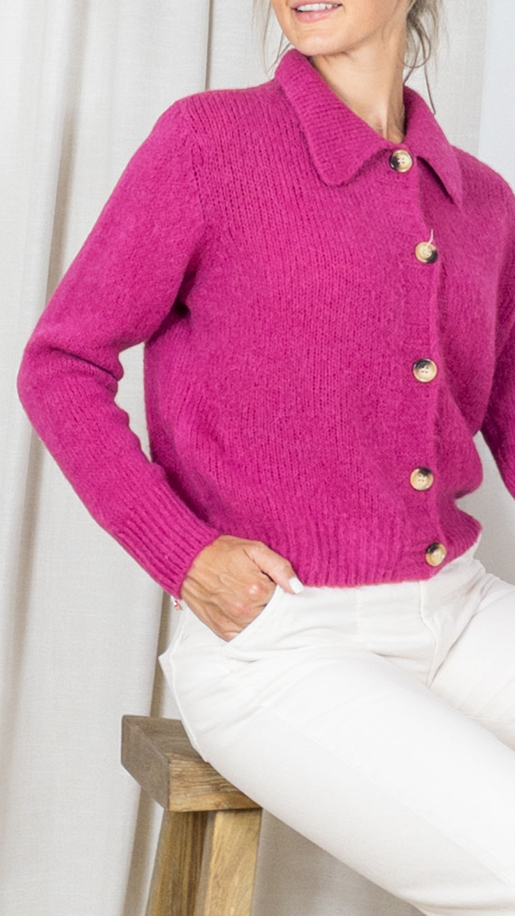 GILET COL POLO BOUTONNE STUDIO PARISIEN 9418 PRUNE