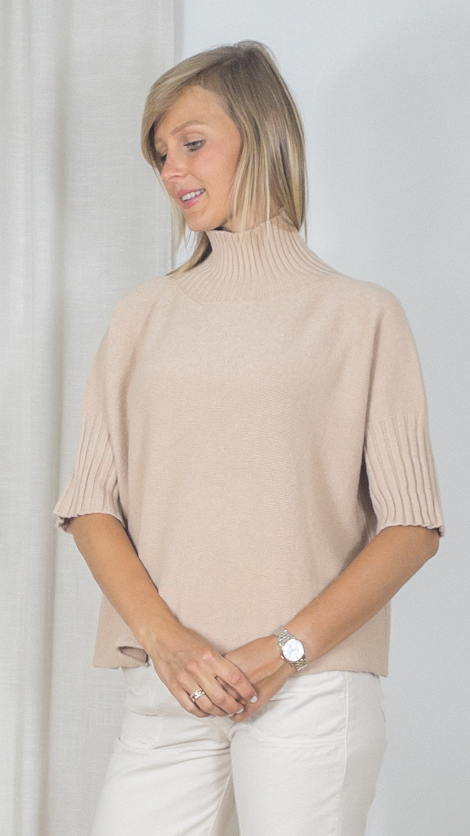 PULL COL CHEMINEE MANCHES 3/4 ALEXANDRE LAURENT B8646 CAMEL