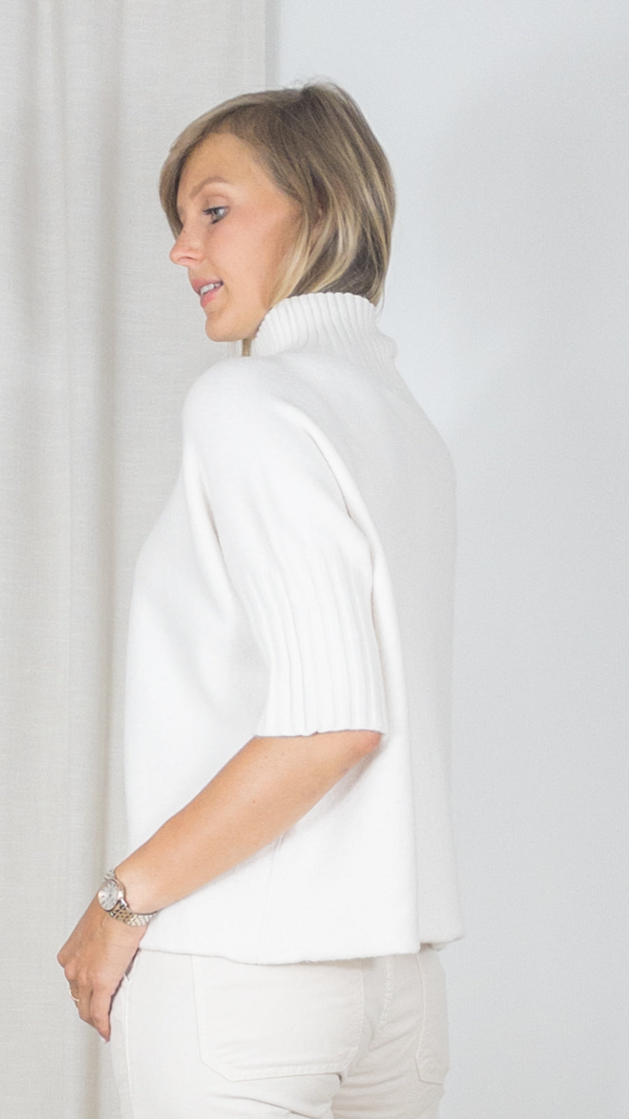 PULL COL CHEMINEE MANCHES 3/4 ALEXANDRE LAURENT B8646 ECRU