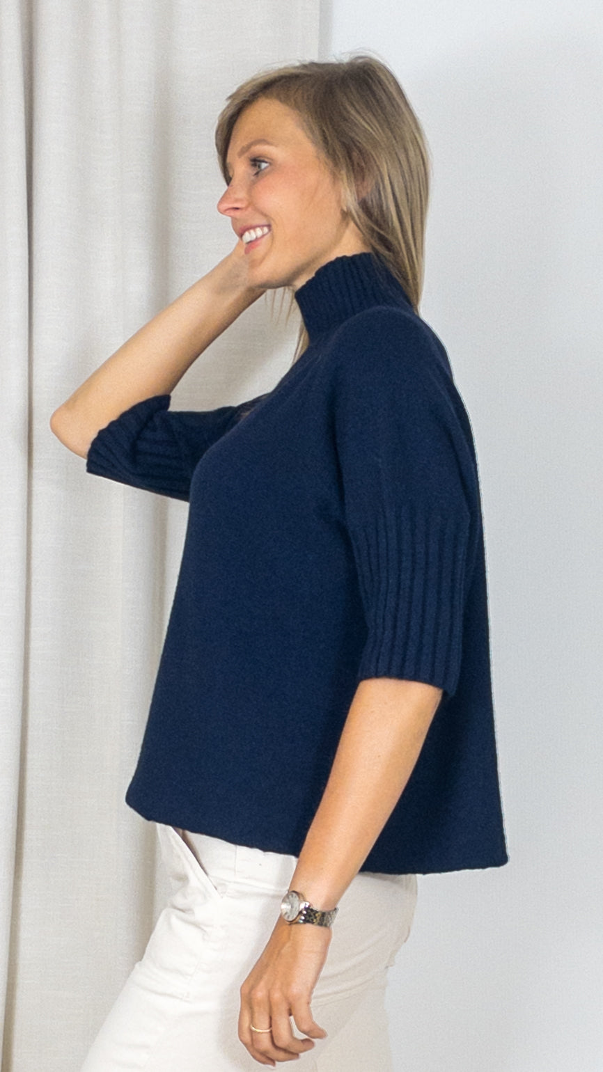 PULL COL CHEMINEE MANCHES 3/4 ALEXANDRE LAURENT B8646 MARINE