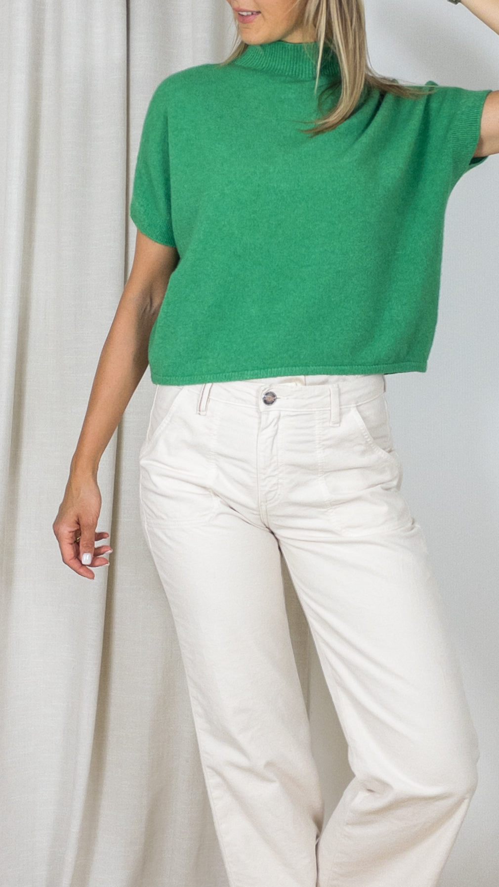 PULL COUPE DROITE COL CHEMINEE ALEXANDRE LAURENT B8609 VERT ITALIE