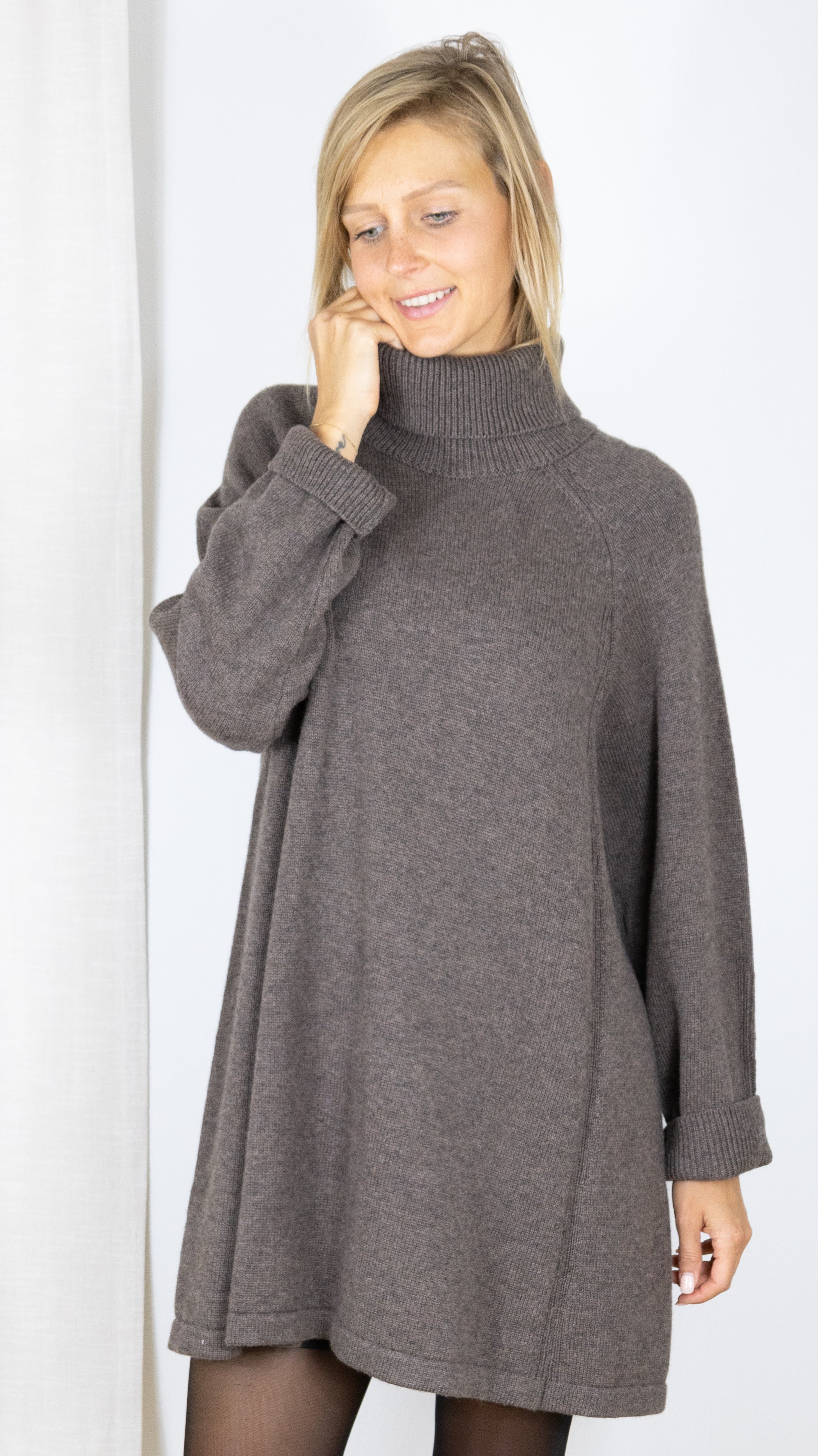 ROBE COL ROULE EN MAILLE BASH MEDEE MARRON