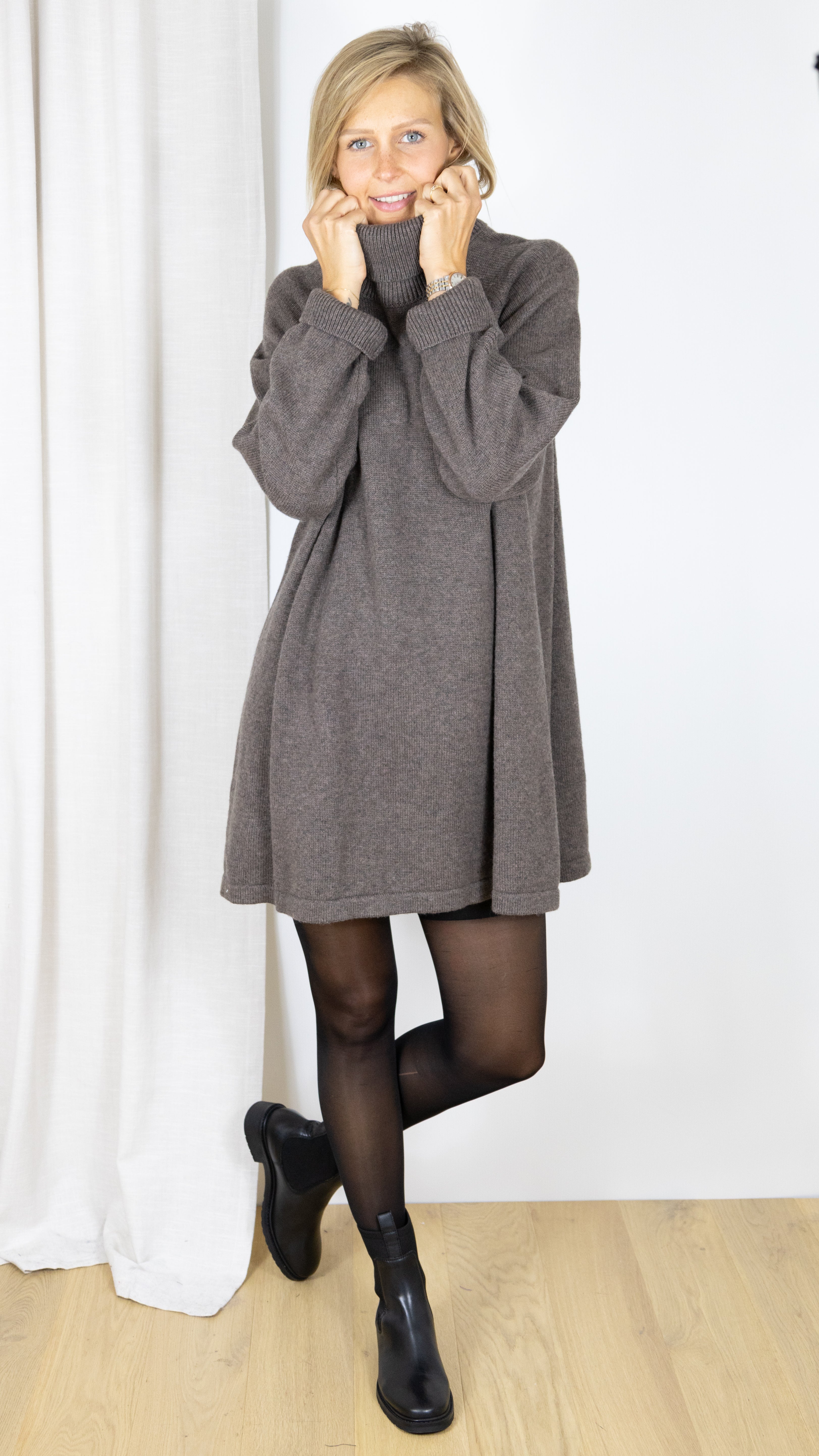 ROBE COL ROULE EN MAILLE BASH MEDEE MARRON