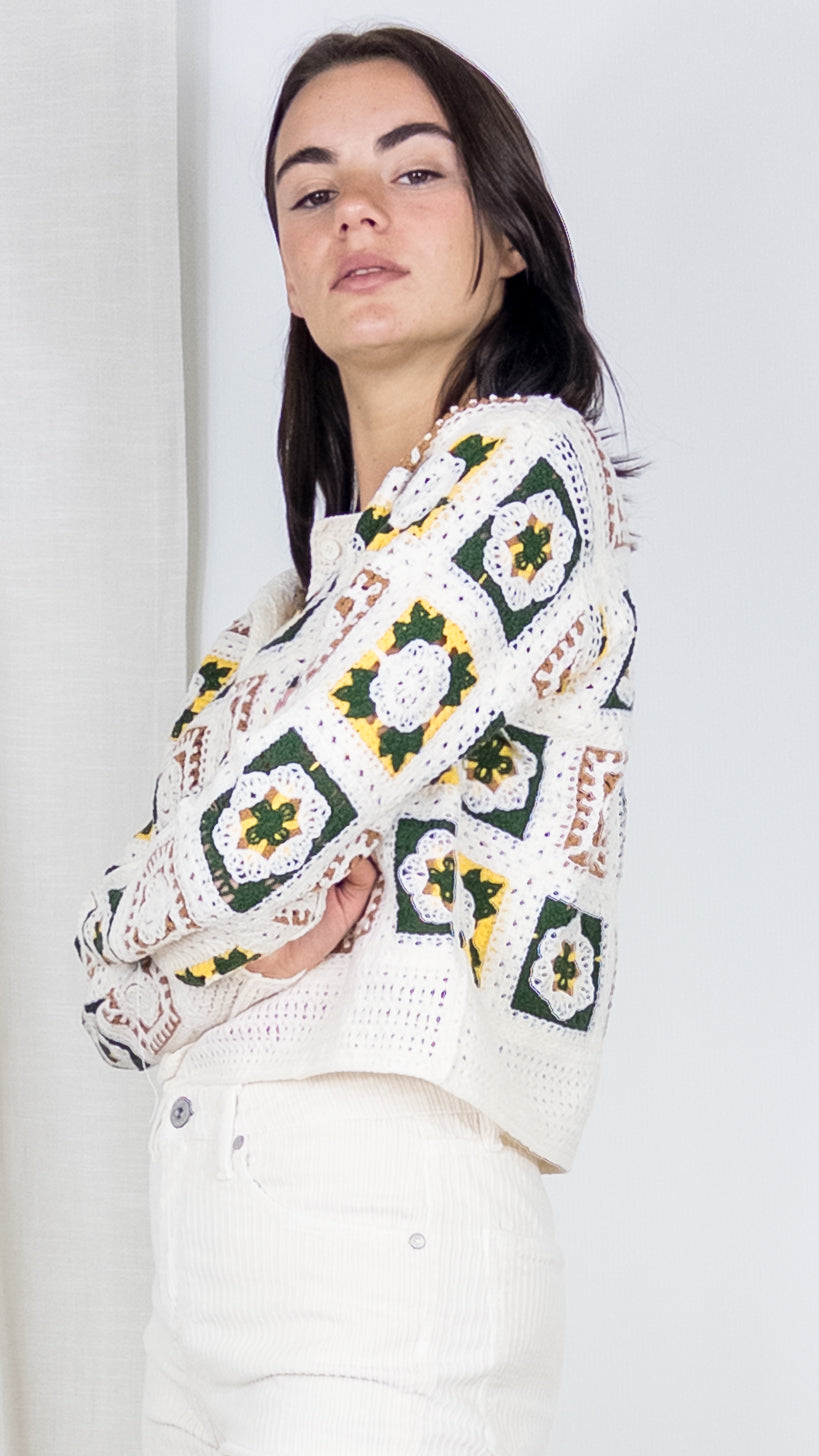 GILET IMPRIME EN CROCHET J266 ROSA MODE ECRU