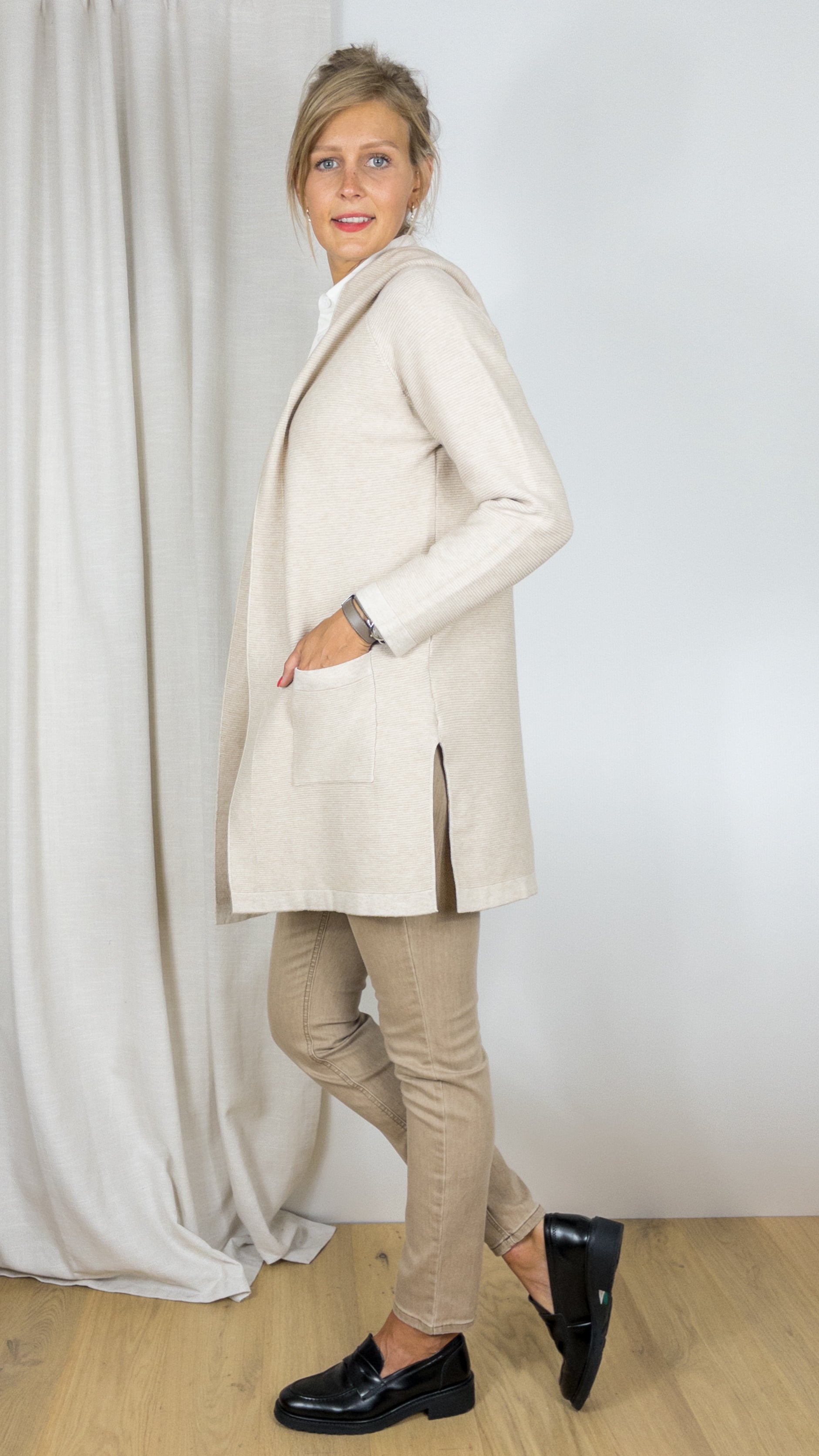 GILET LONG A CAPUCHE TANDEM AR0029 BEIGE