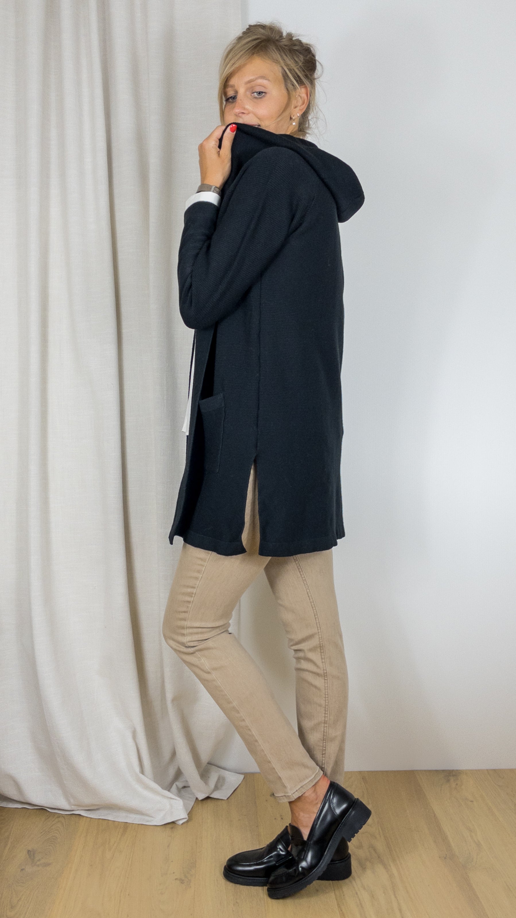 GILET LONG A CAPUCHE TANDEM AR0029 NOIR