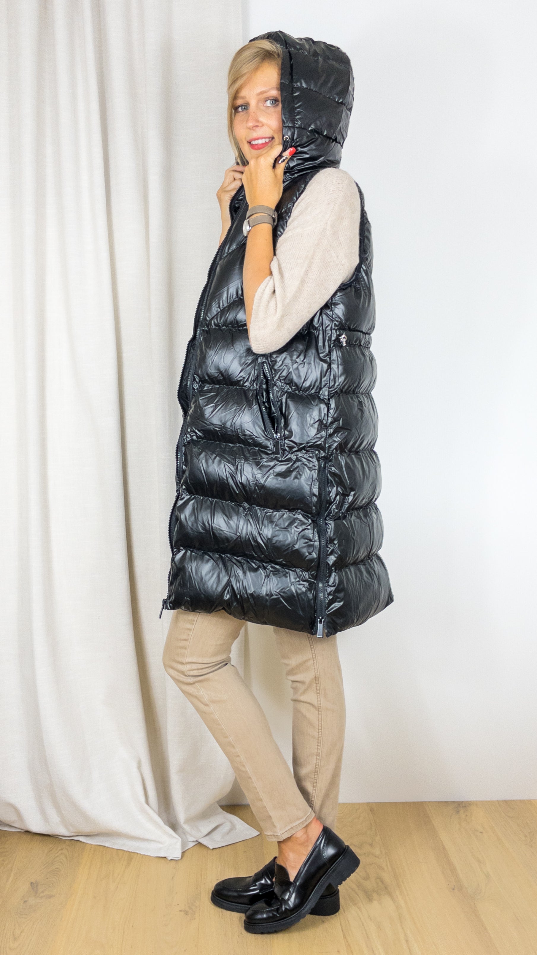 DOUDOUNE MI LONGUE SANS MANCHES ATTRAIT AT8306B NOIR
