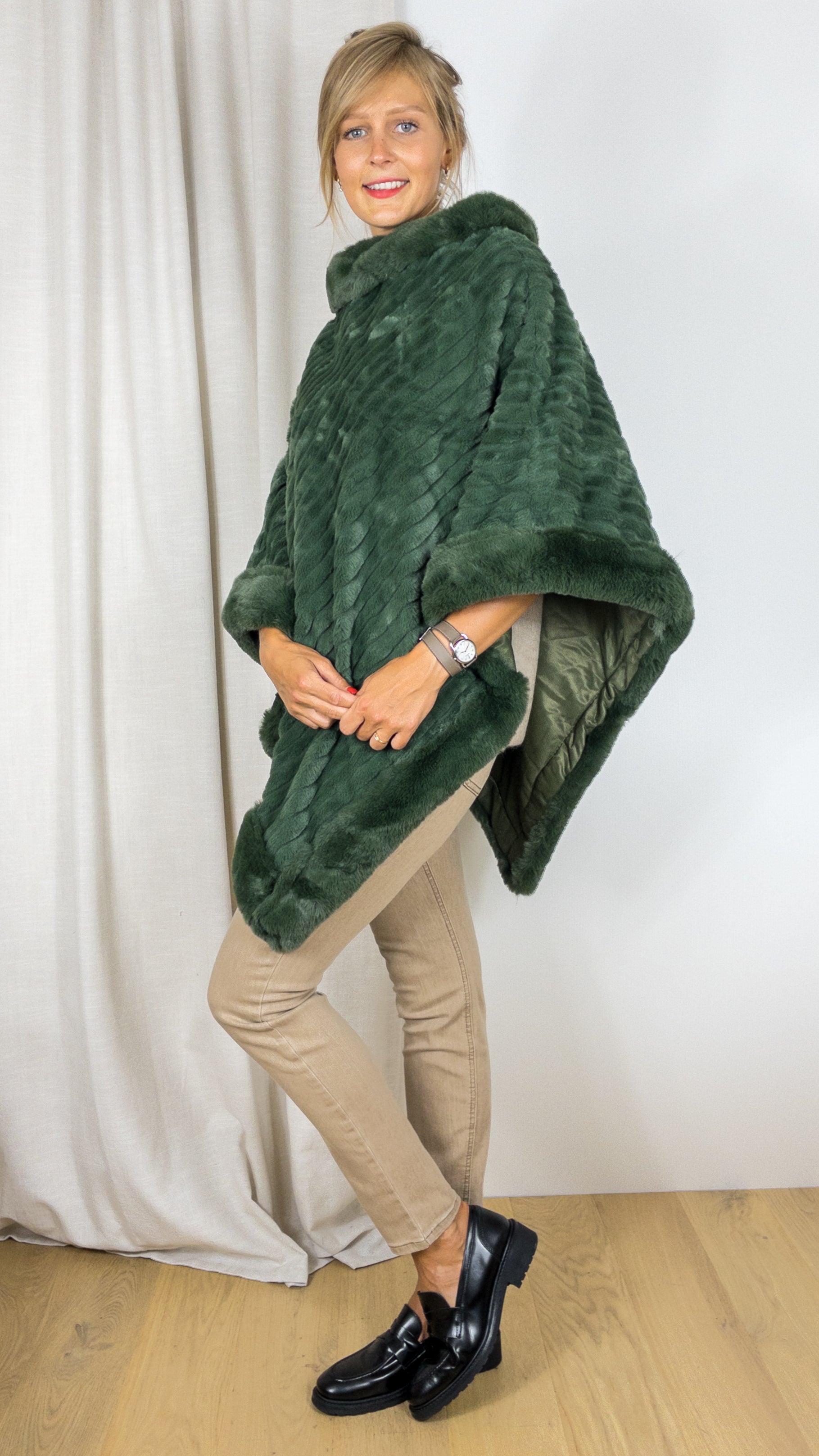 PONCHO FAUSSE FOURRURE VOUS F49072 KAKI