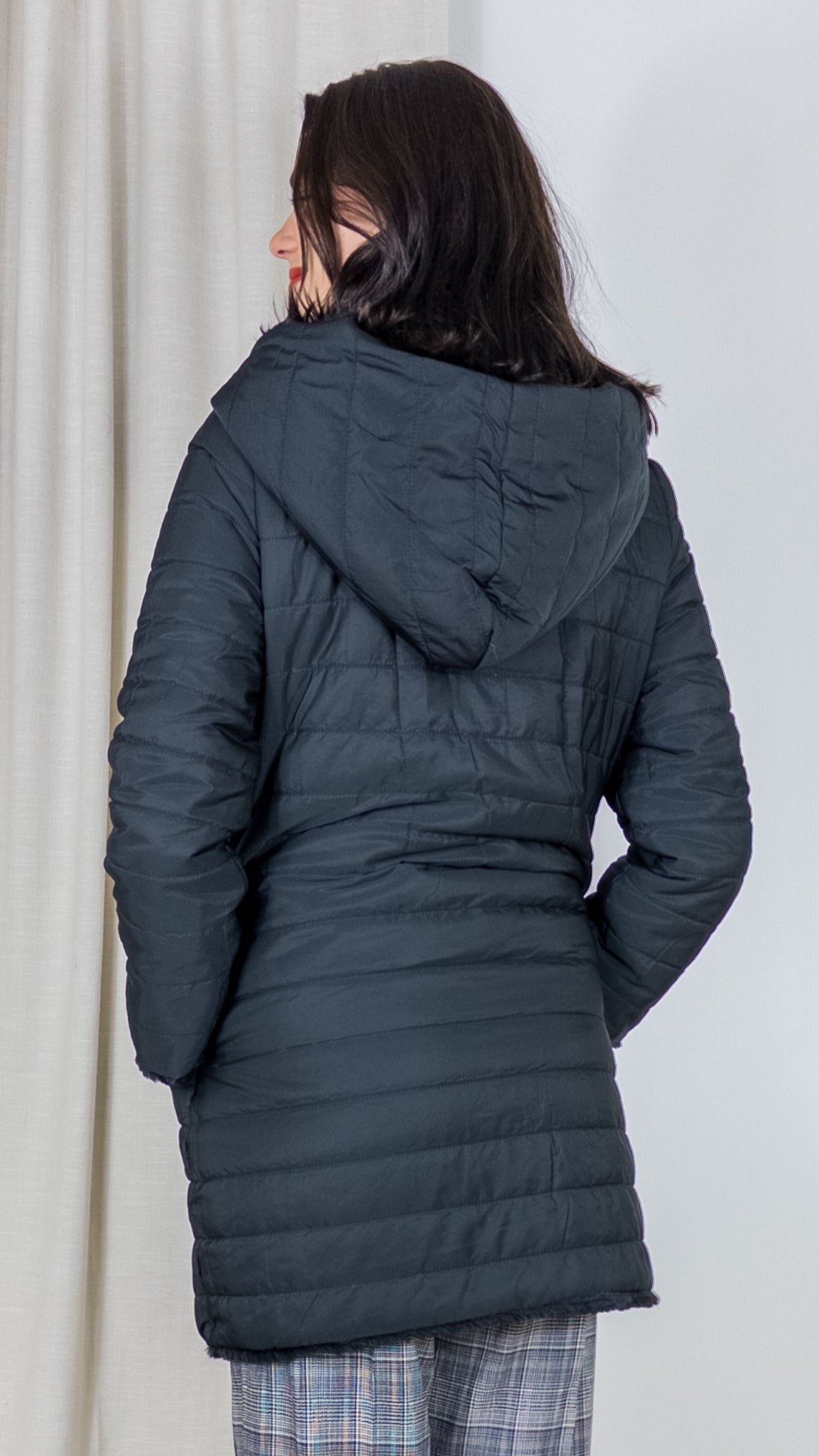 MANTEAU MI-LONG EN FAUSSE FOURRURE F5507 VOUS NOIR