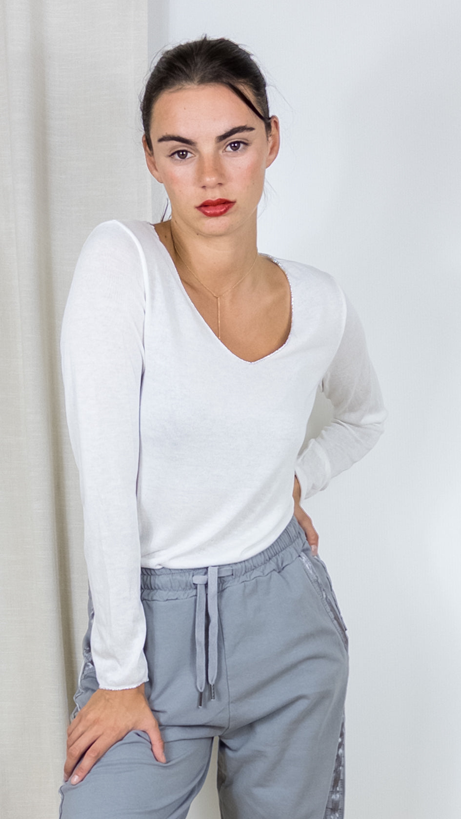 TEESHIRT COL V LAMÉ ANDROMEDE 8418 BLANC