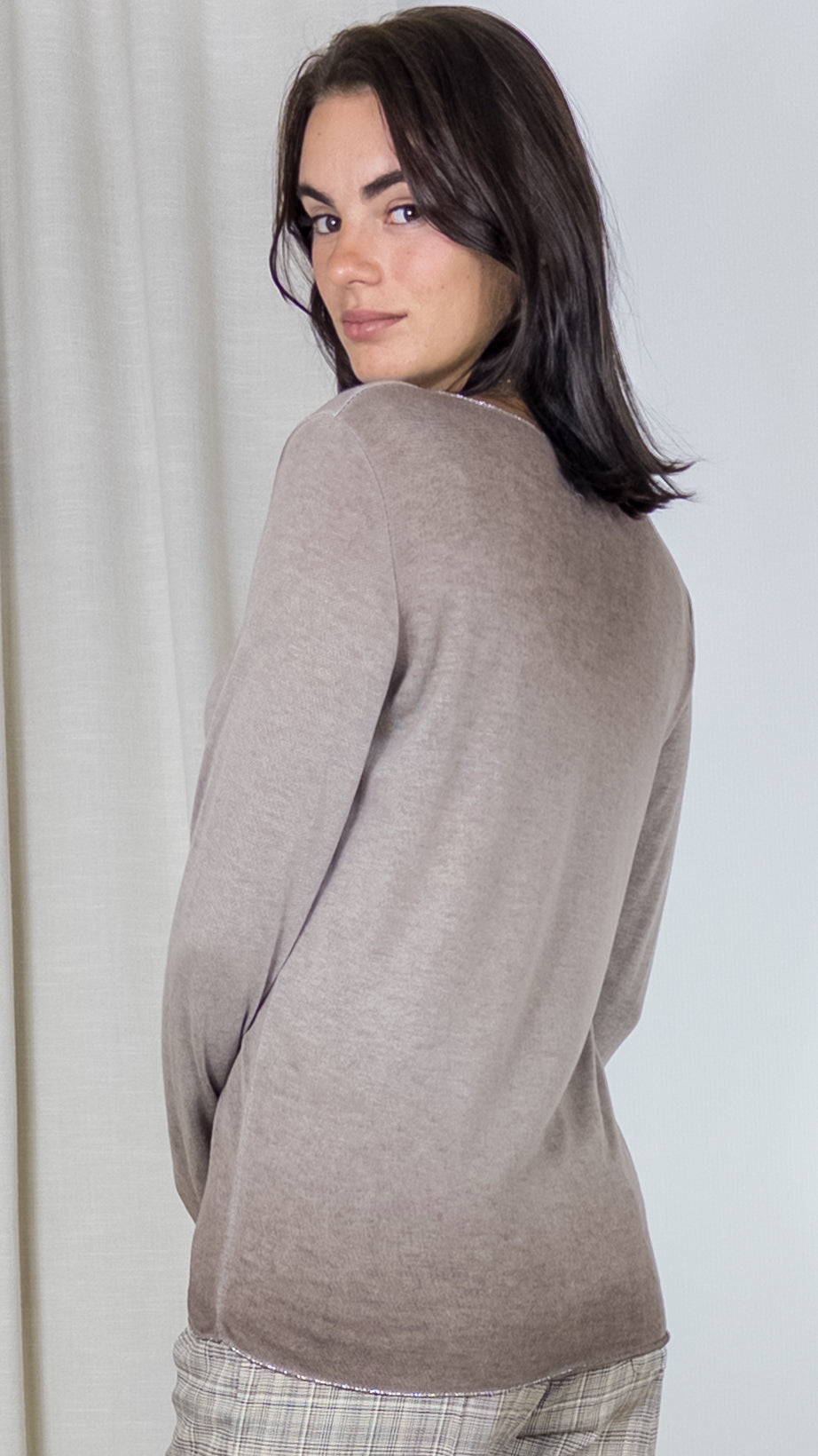 TEESHIRT COL V LAMÉ ANDROMEDE 8418 TAUPE