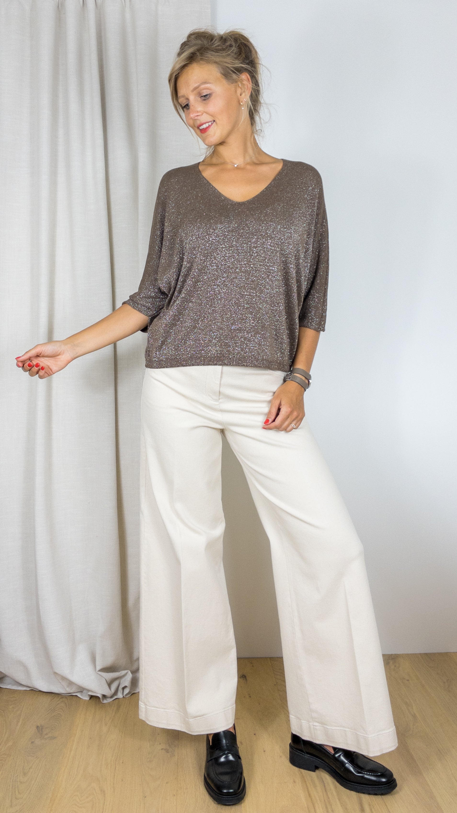 PULL V A PAILLETTE ANDROMEDE 29160 CHOCO