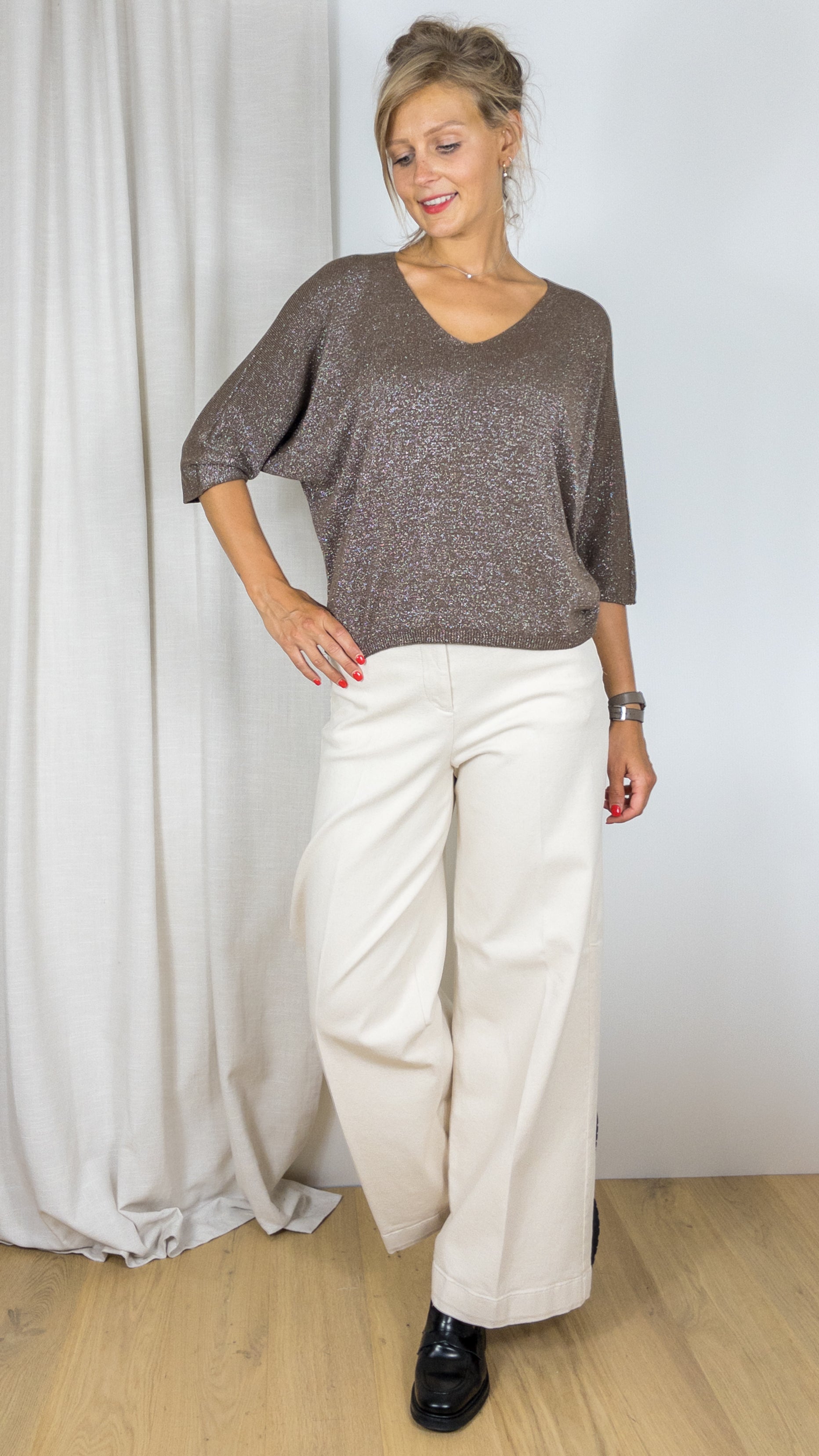 PULL V A PAILLETTE ANDROMEDE 29160 CHOCO