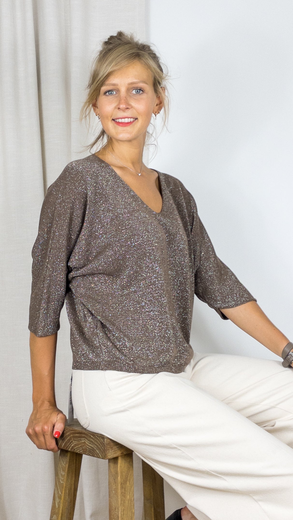 PULL V A PAILLETTE ANDROMEDE 29160 CHOCO