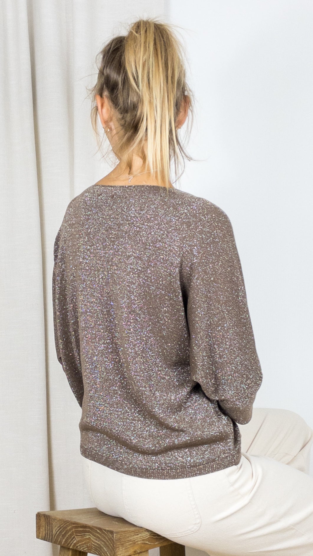 PULL V A PAILLETTE ANDROMEDE 29160 CHOCO