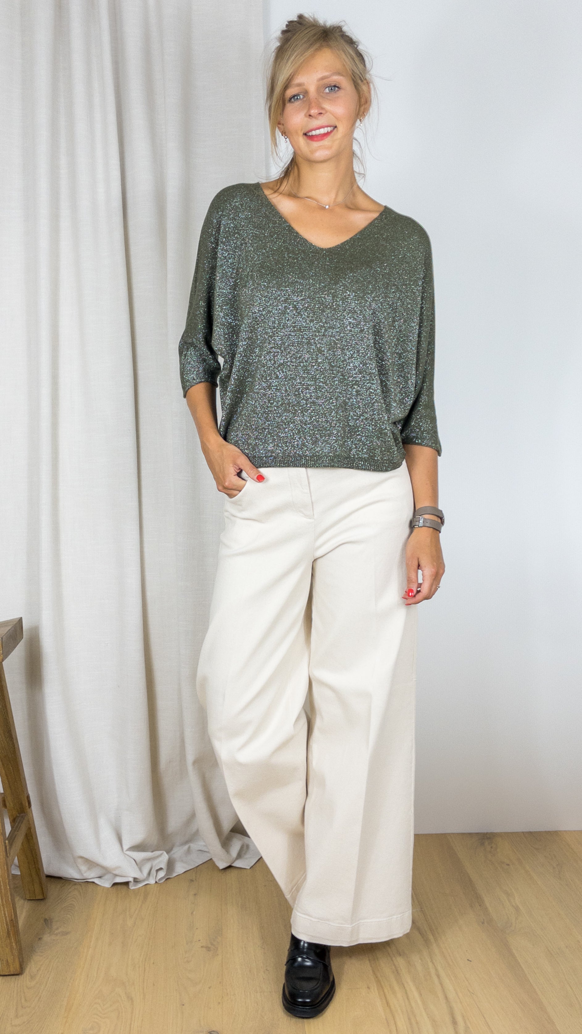 PULL V A PAILLETTE ANDROMEDE 29160 KAKI