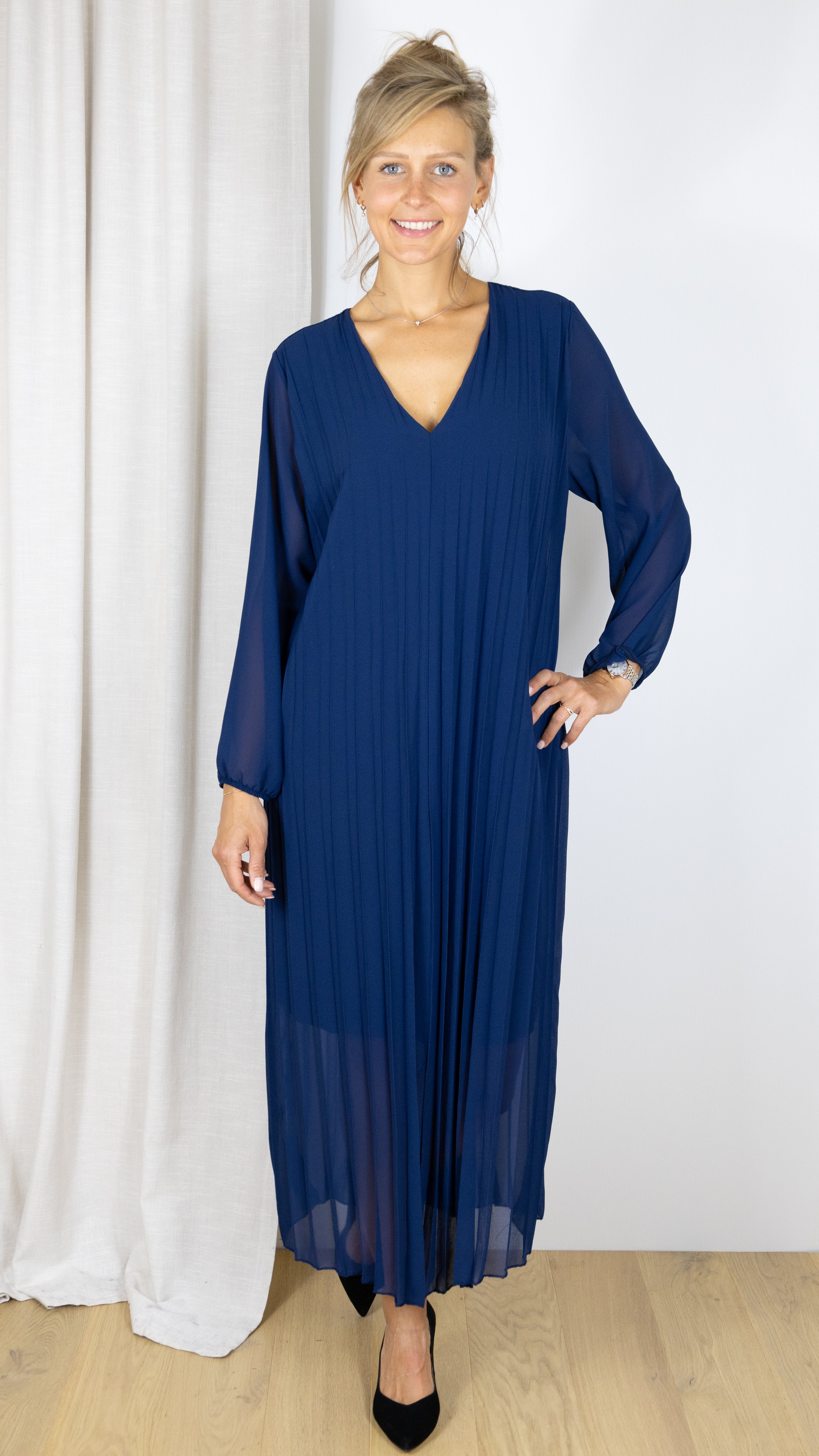 ROBE LONGUE PLISSEE MARINE 31664 VOUS