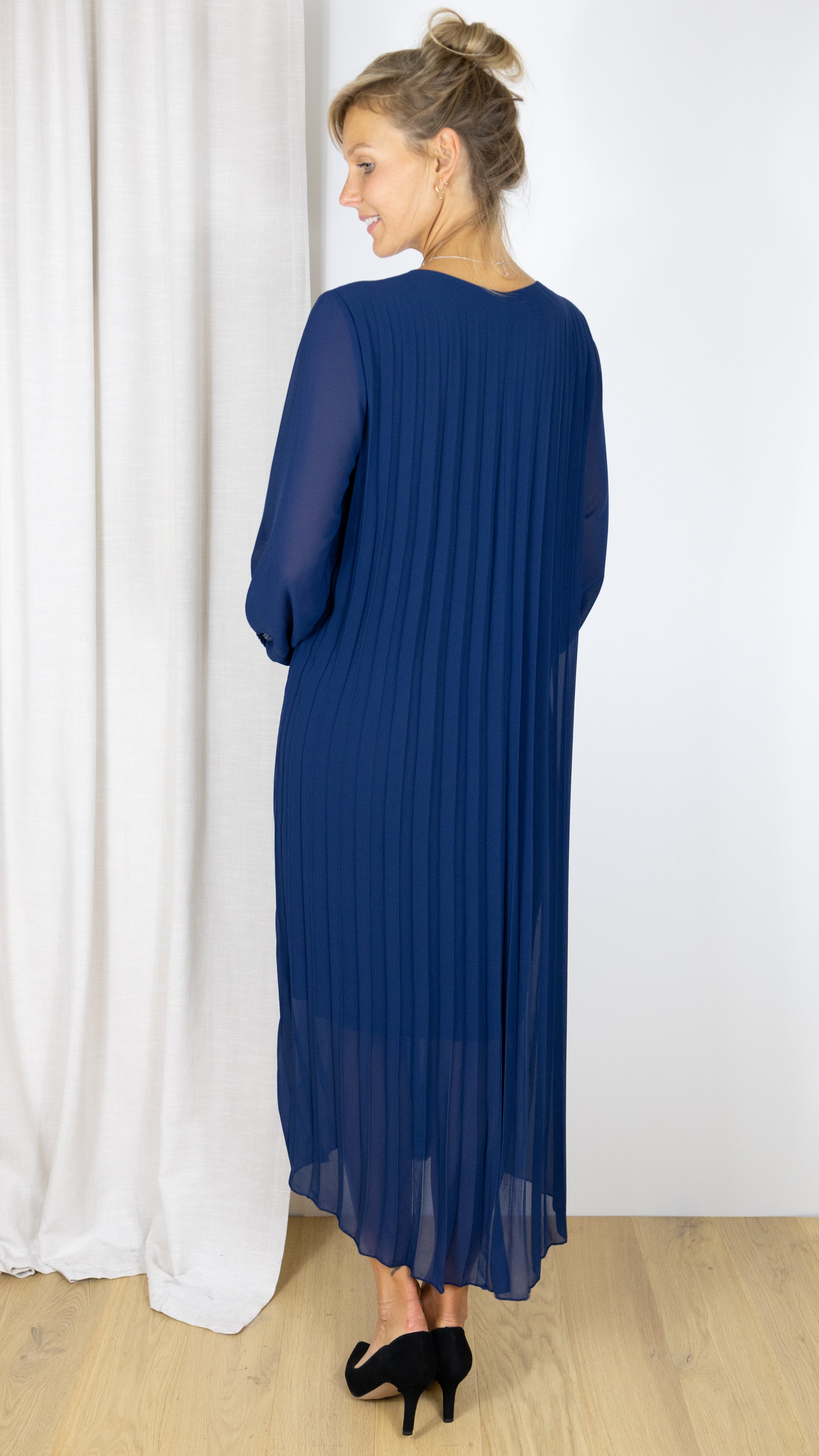 ROBE LONGUE PLISSEE MARINE 31664 VOUS