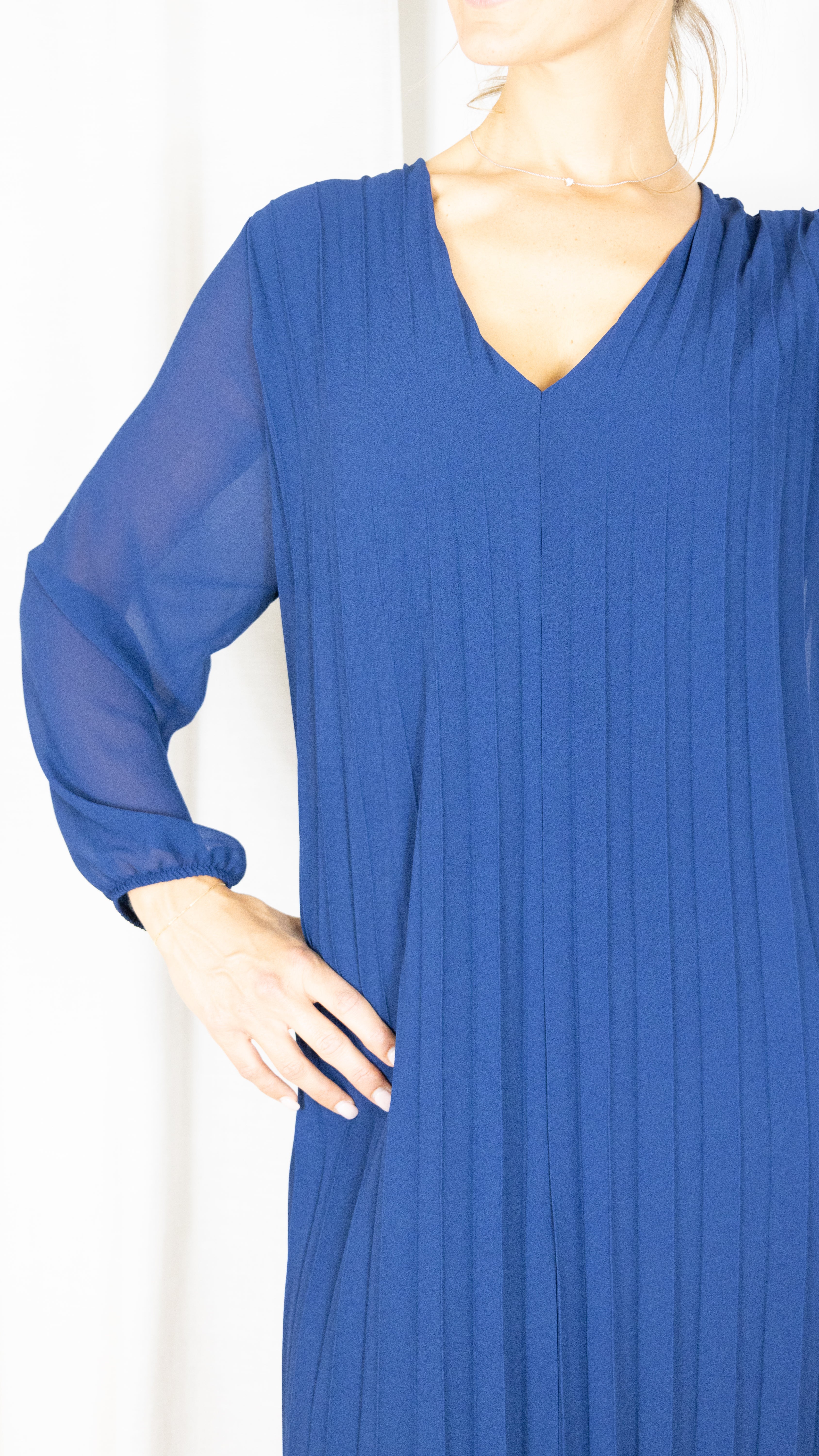 ROBE LONGUE PLISSEE MARINE 31664 VOUS