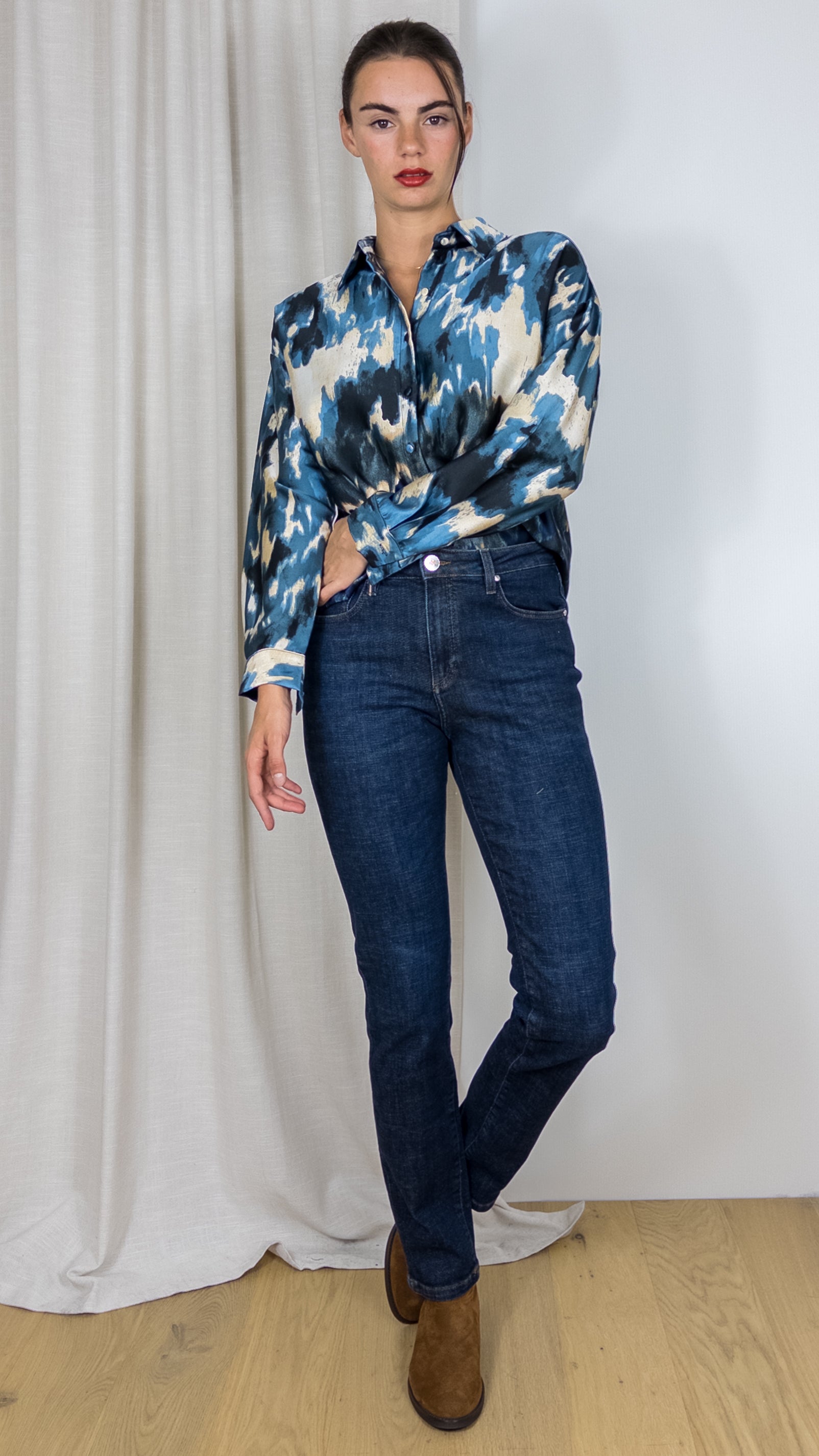 CHEMISE SATINEE IMPRIMEE UNIKA 5708 JEANS BEIGE
