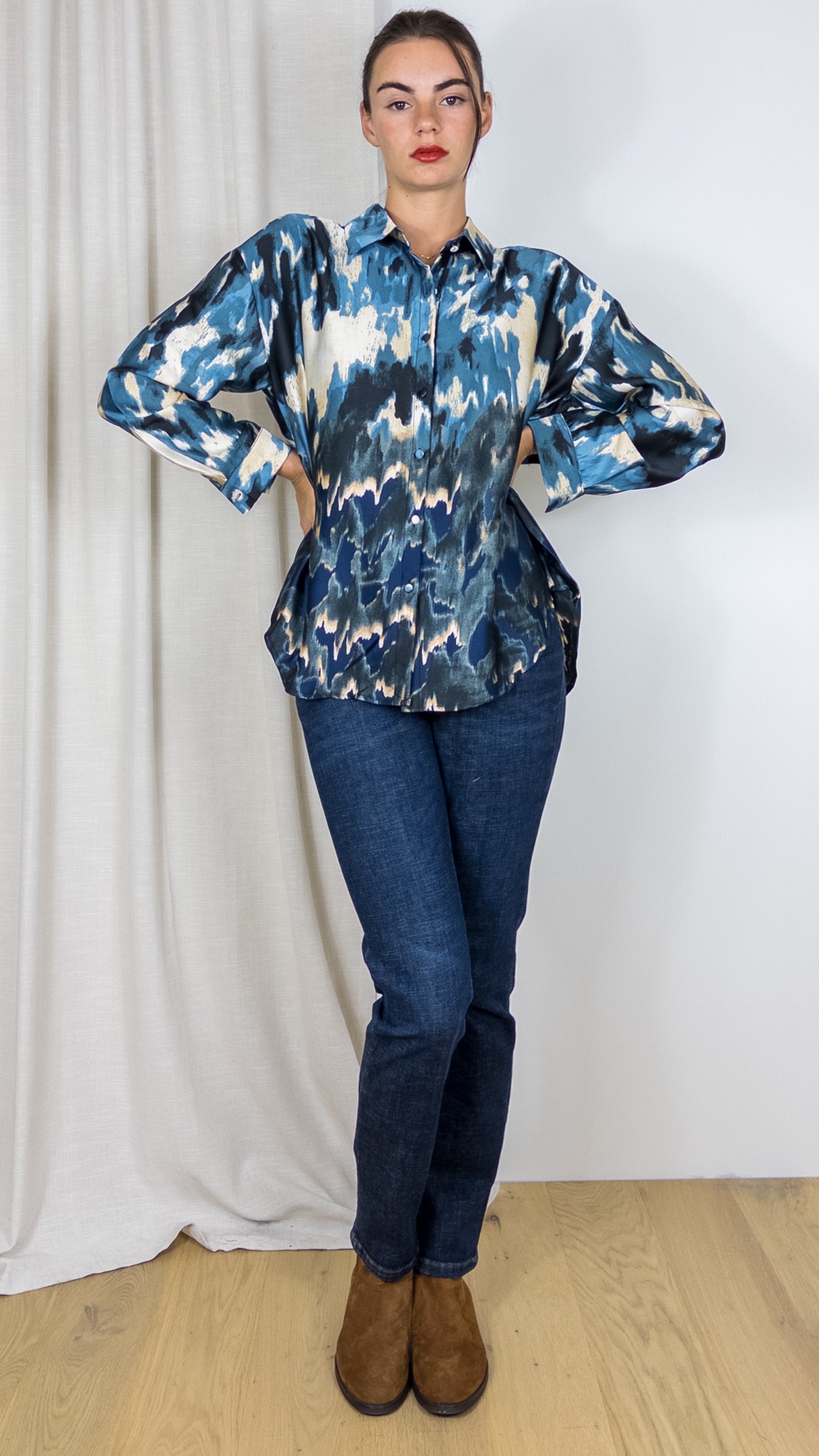 CHEMISE SATINEE IMPRIMEE UNIKA 5708 JEANS BEIGE