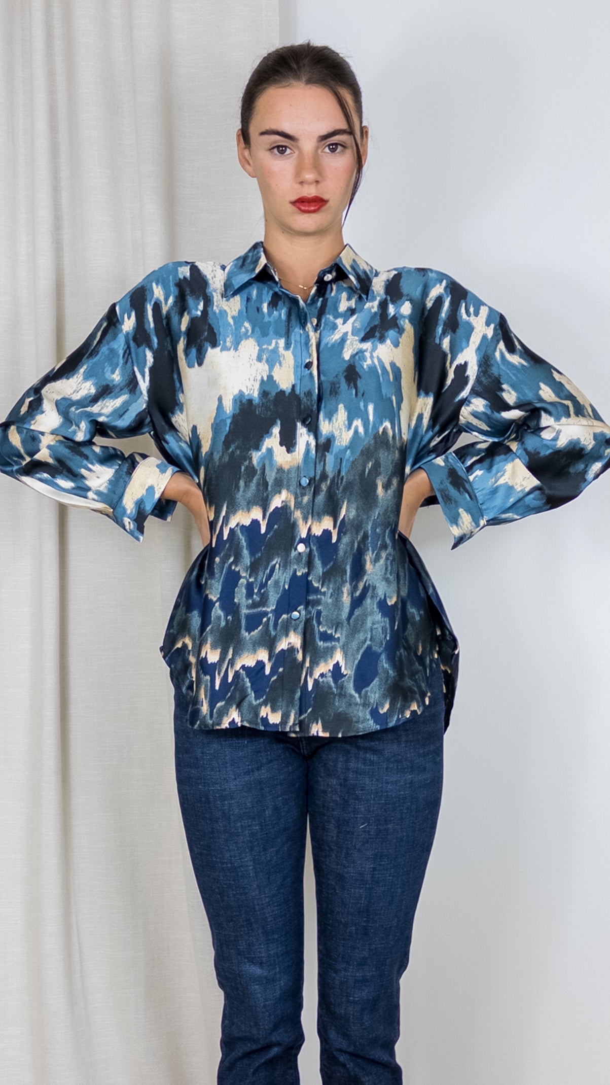 CHEMISE SATINEE IMPRIMEE UNIKA 5708 JEANS BEIGE