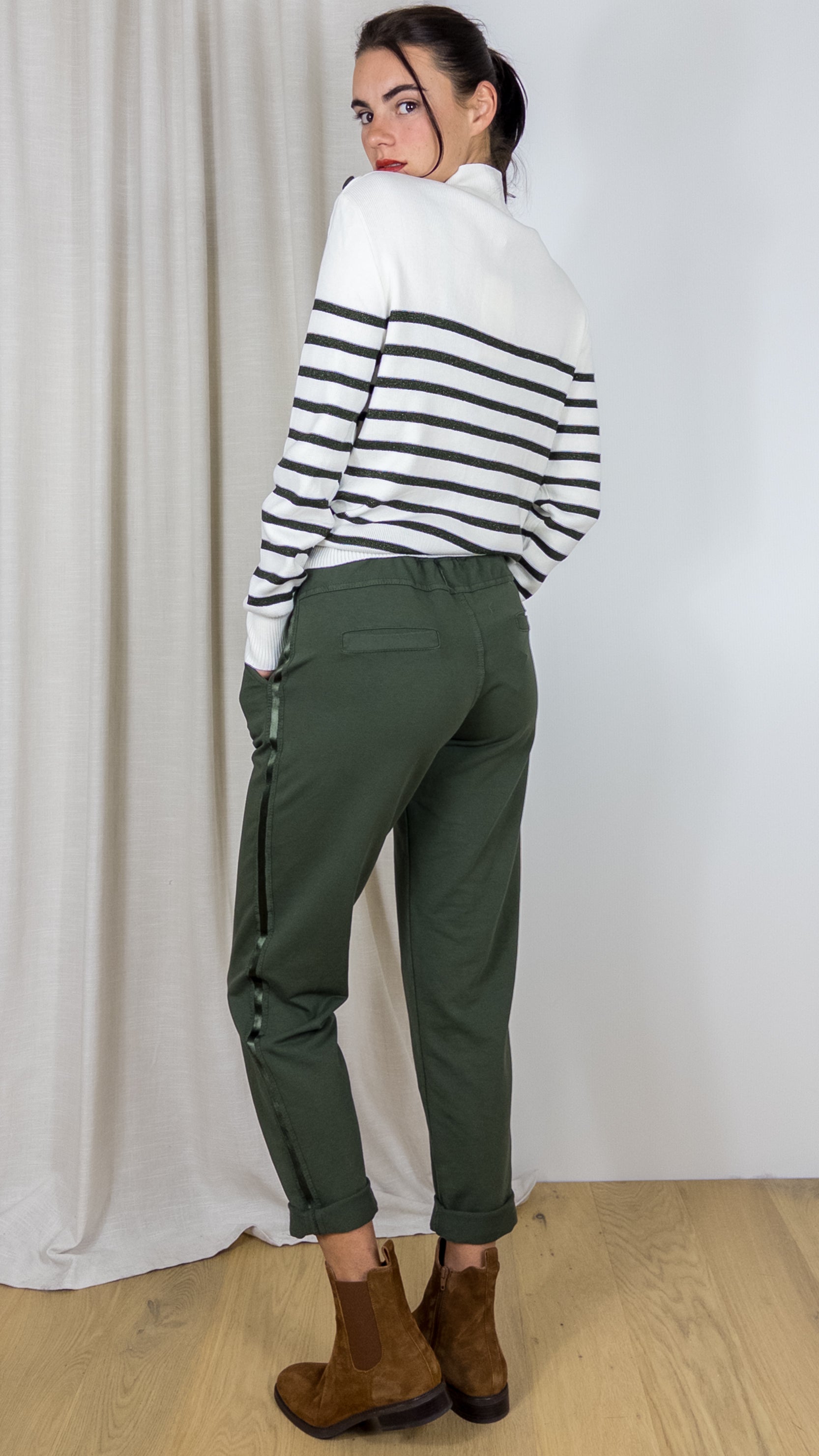 JOGGING BANDES SATINÉES WHY NOT P1836 KAKI