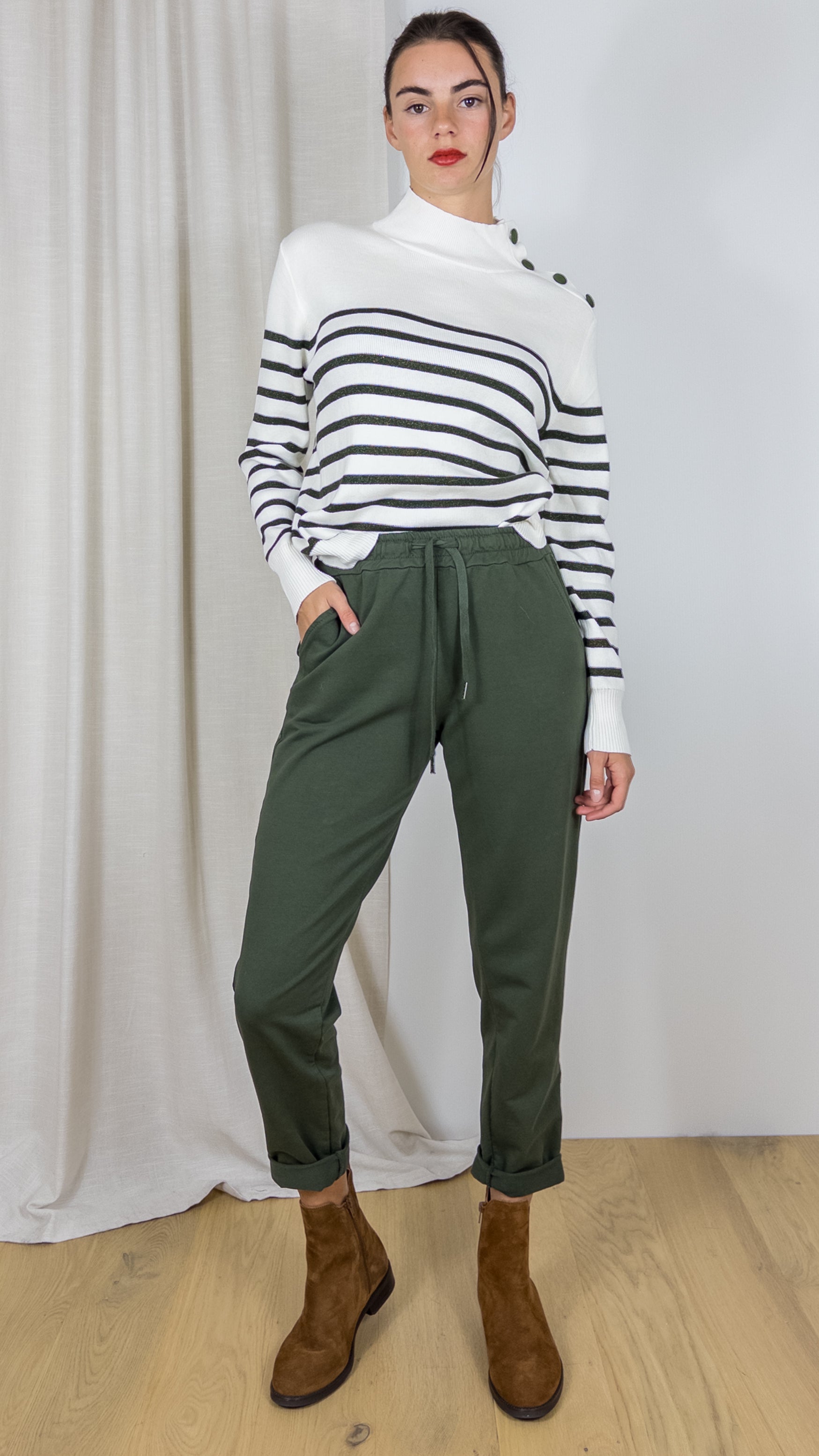 JOGGING BANDES SATINÉES WHY NOT P1836 KAKI