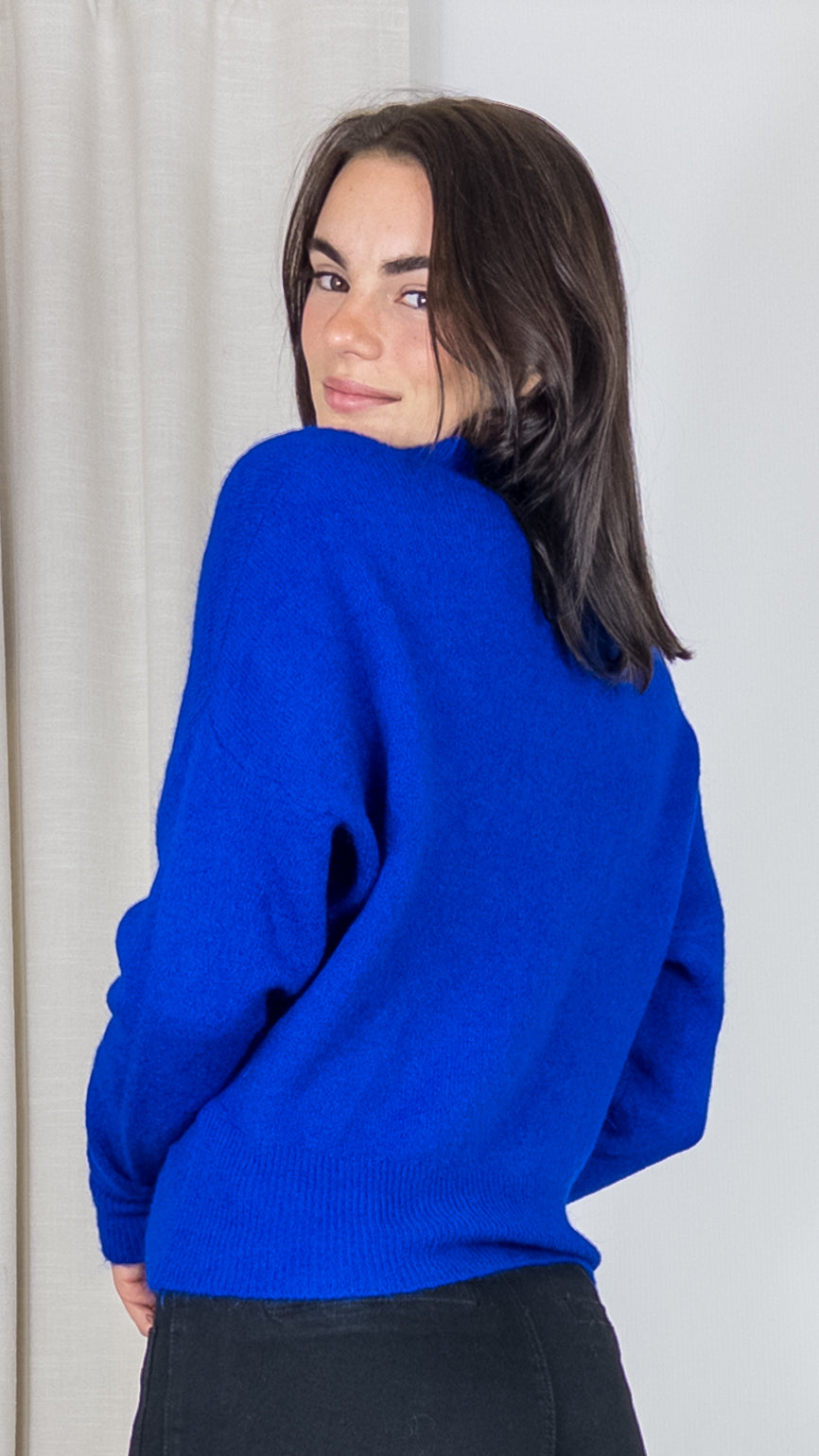 PULL COURT COL V NAIS 23077 BLEU ELEC