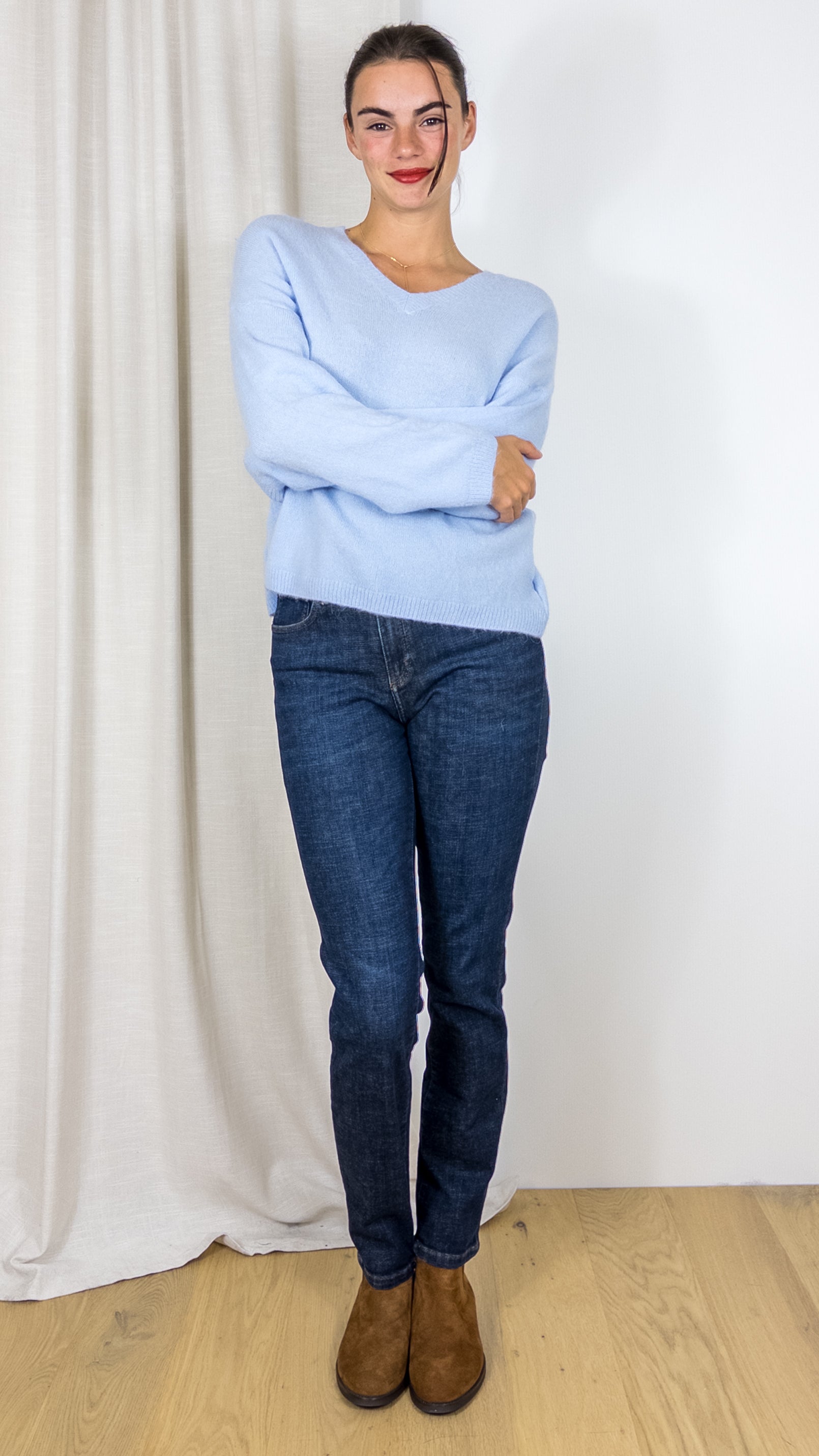 PULL COL V LA MAILLE PARISIENNE 7236 CIEL