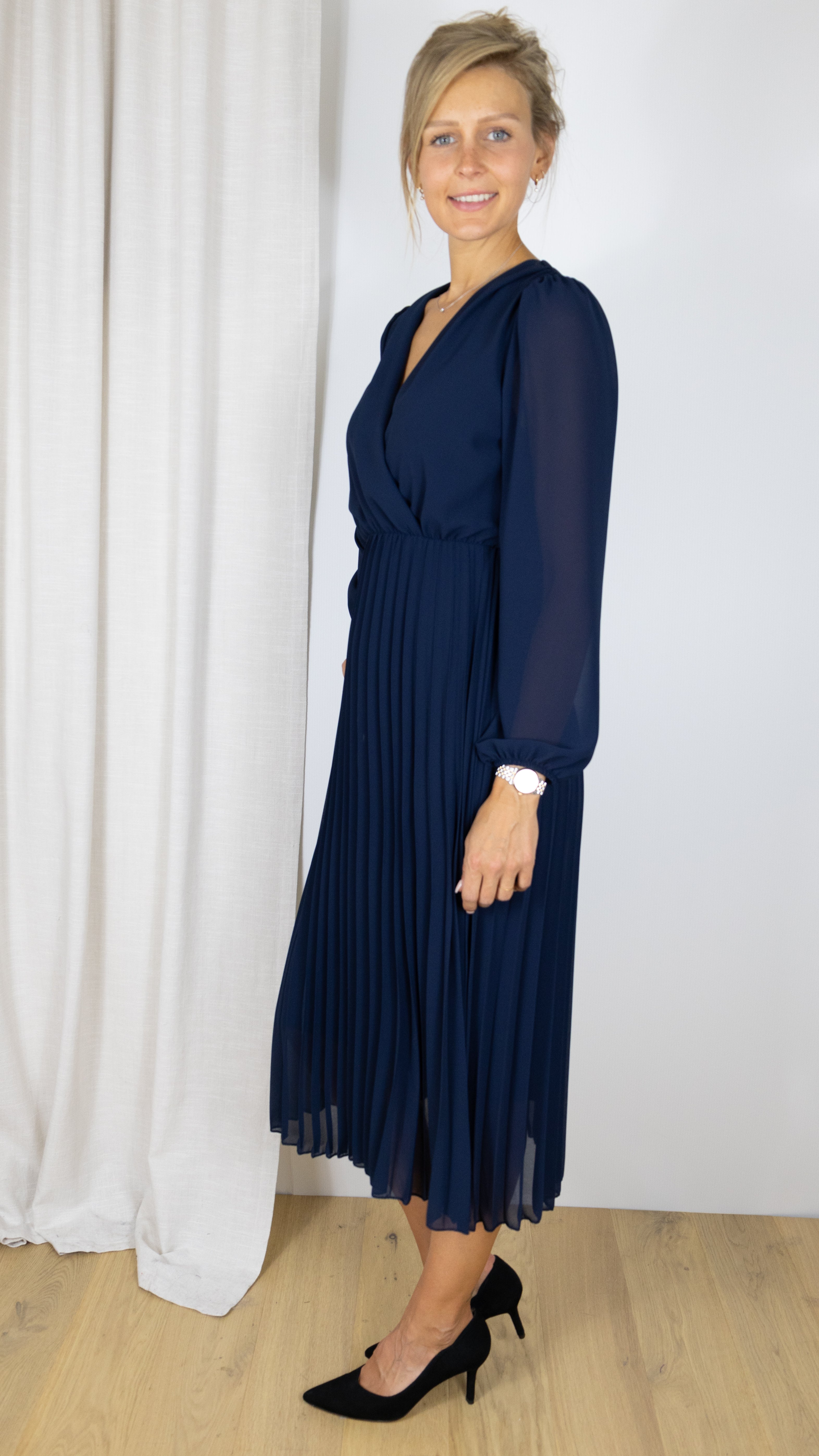 ROBE V LONGUE PLISSEE VOUS 5810 MARINE