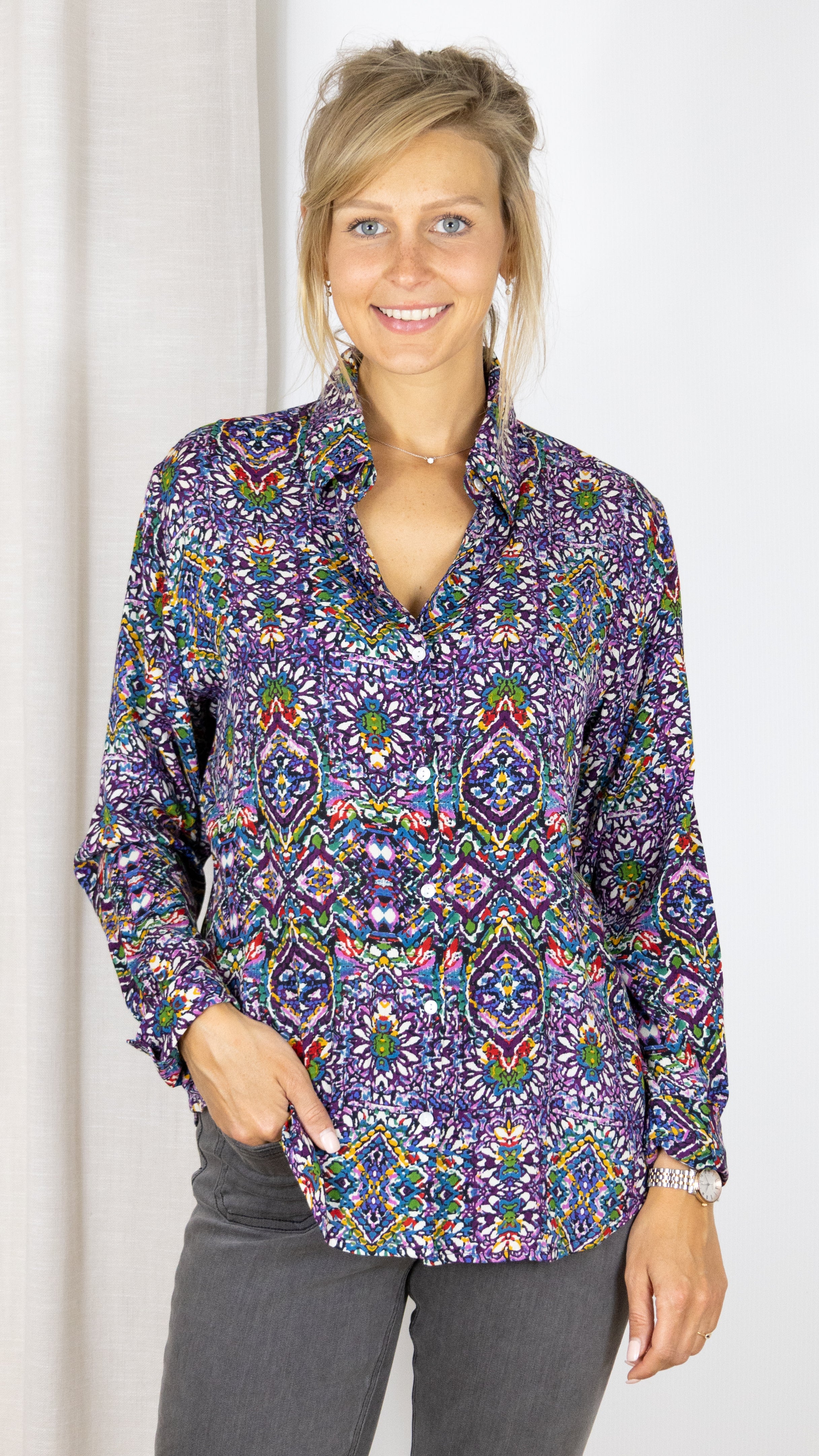 CHEMISE AMPLE IMPRIMEE LUK AP 65456 LILAS FONCE