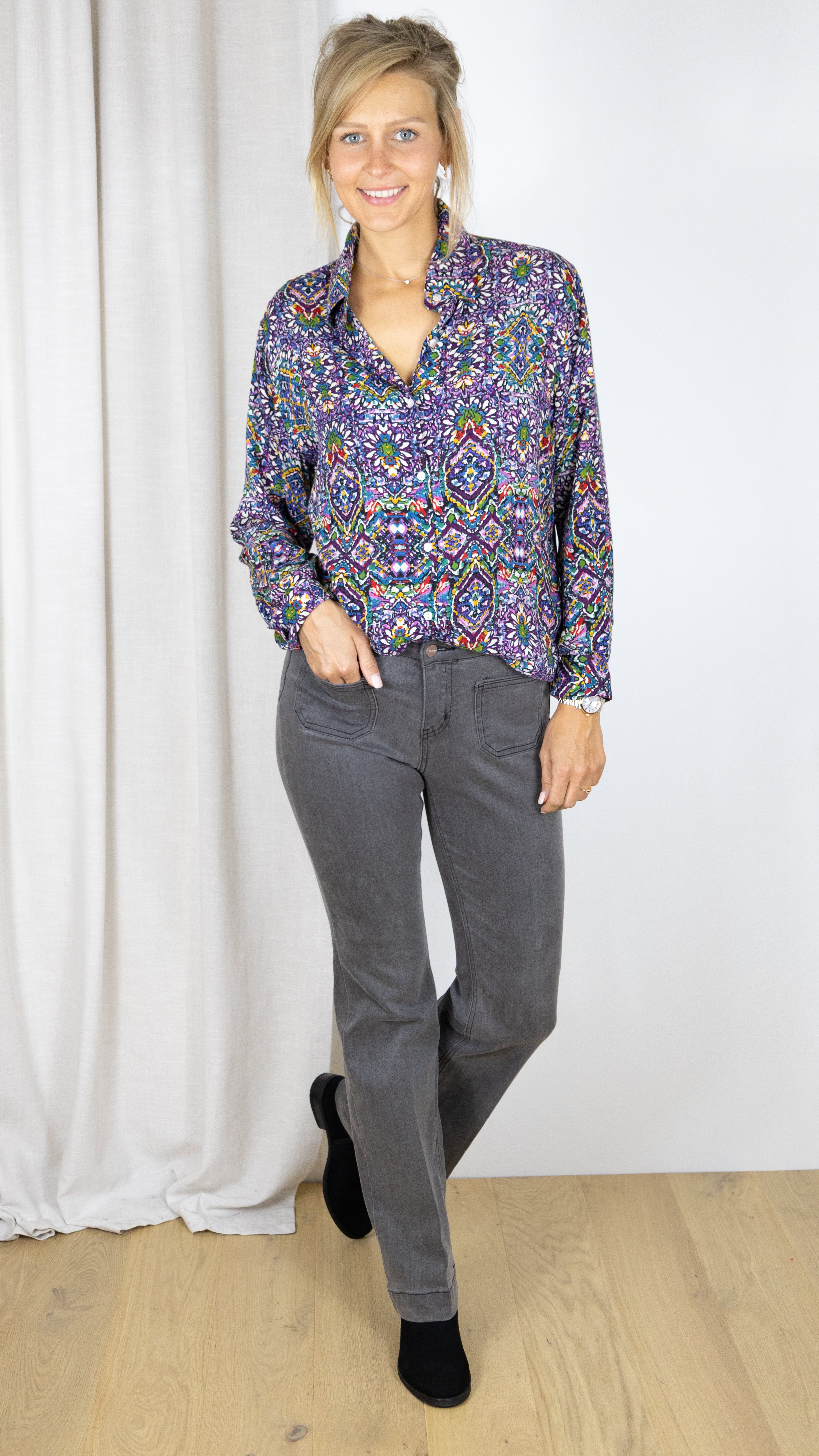 CHEMISE AMPLE IMPRIMEE LUK AP 65456 LILAS FONCE