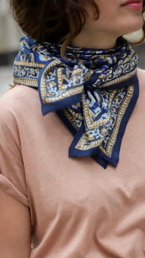 FOULARD IMPRIME EN COTON JAYA BELLEMME#color_MARINE