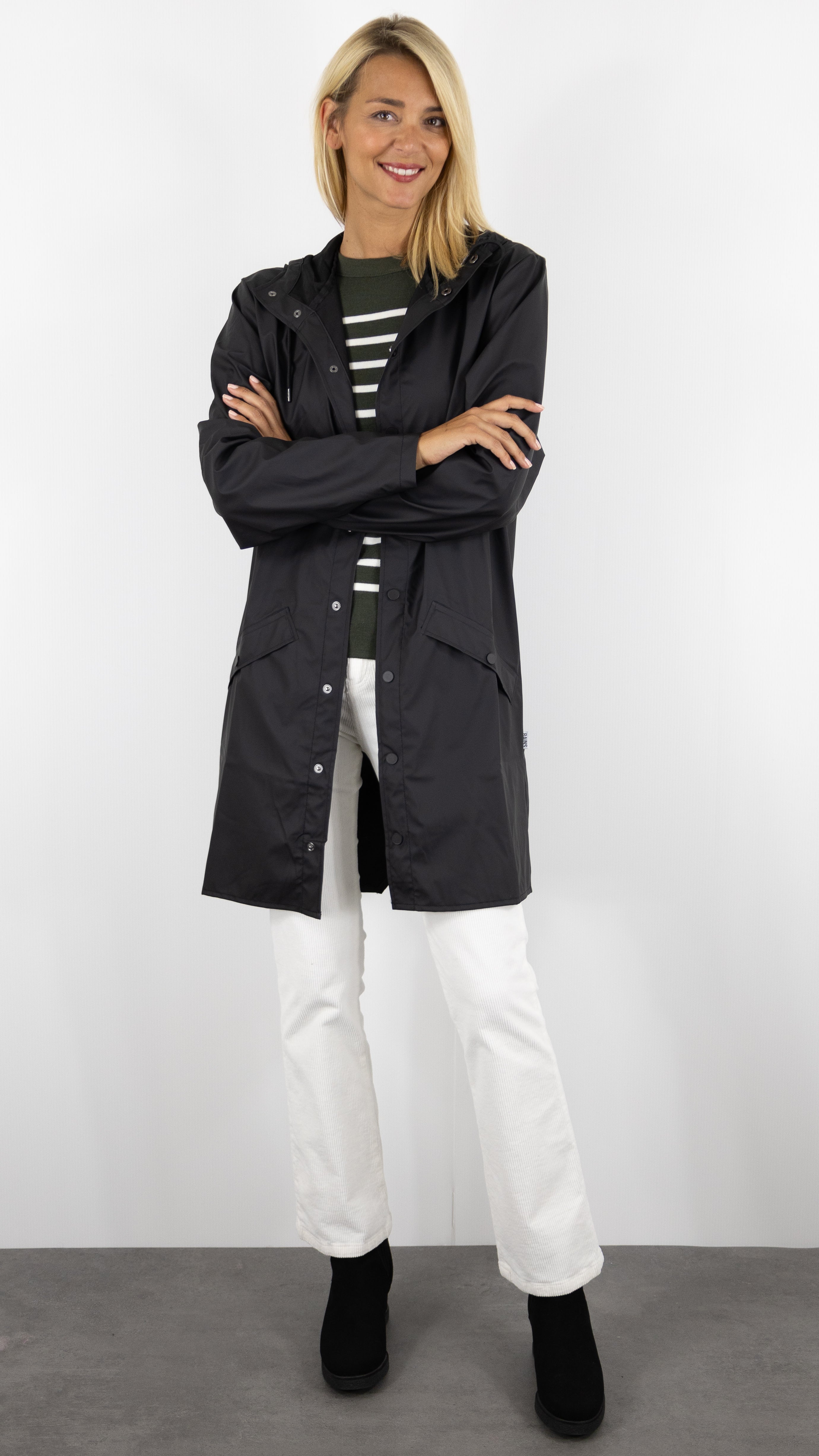 PARKA LONGUE JACKET 12020 RAINS#COLOR_NOIR