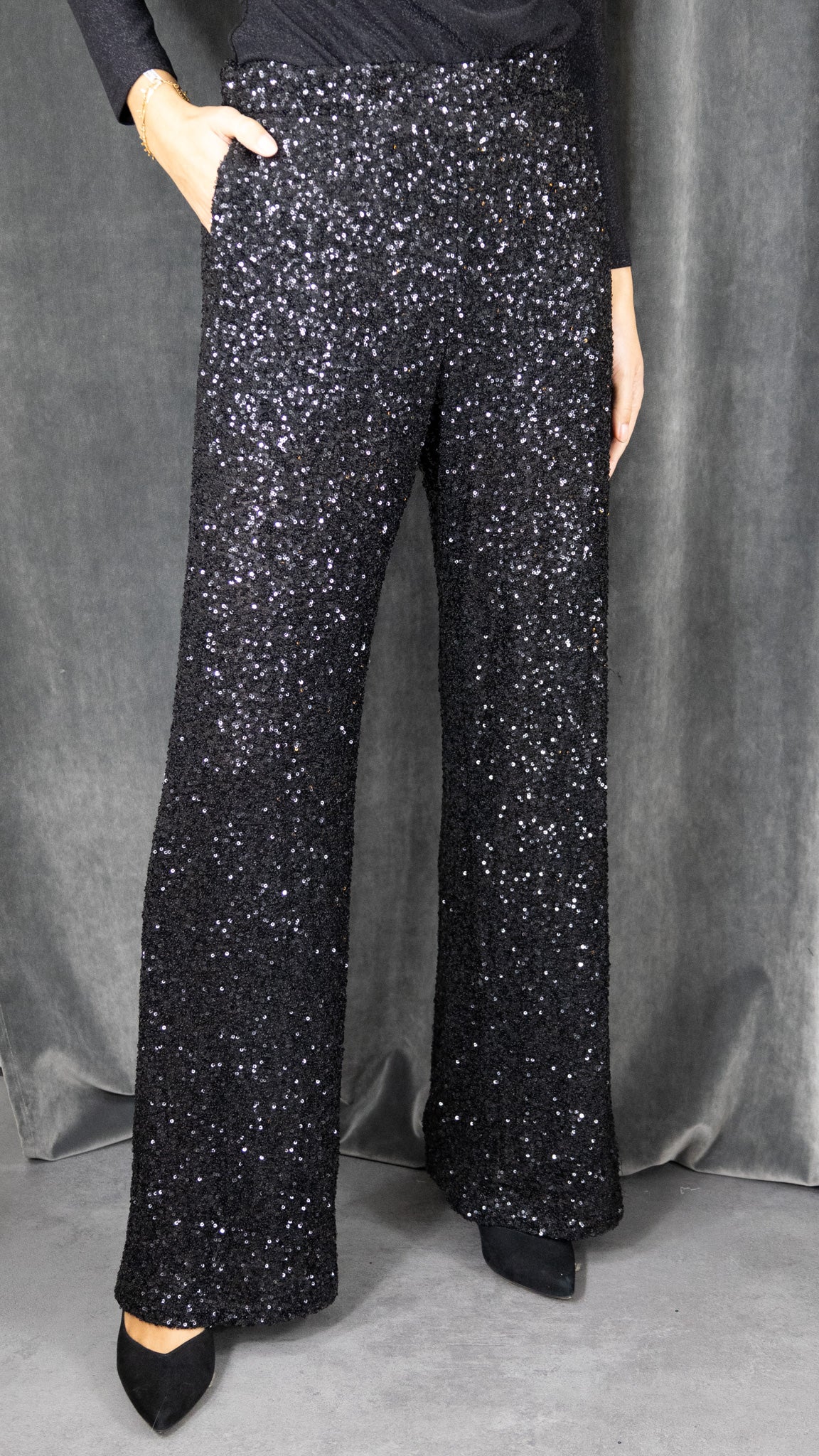 PANTALON A PAILLETTES NOIRIMPERIAL P3M5ITW