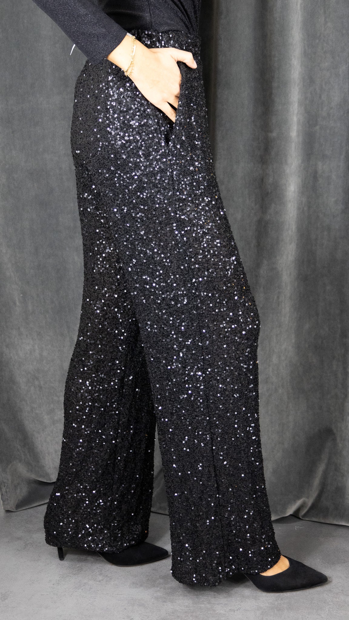 PANTALON A PAILLETTES NOIRIMPERIAL P3M5ITW