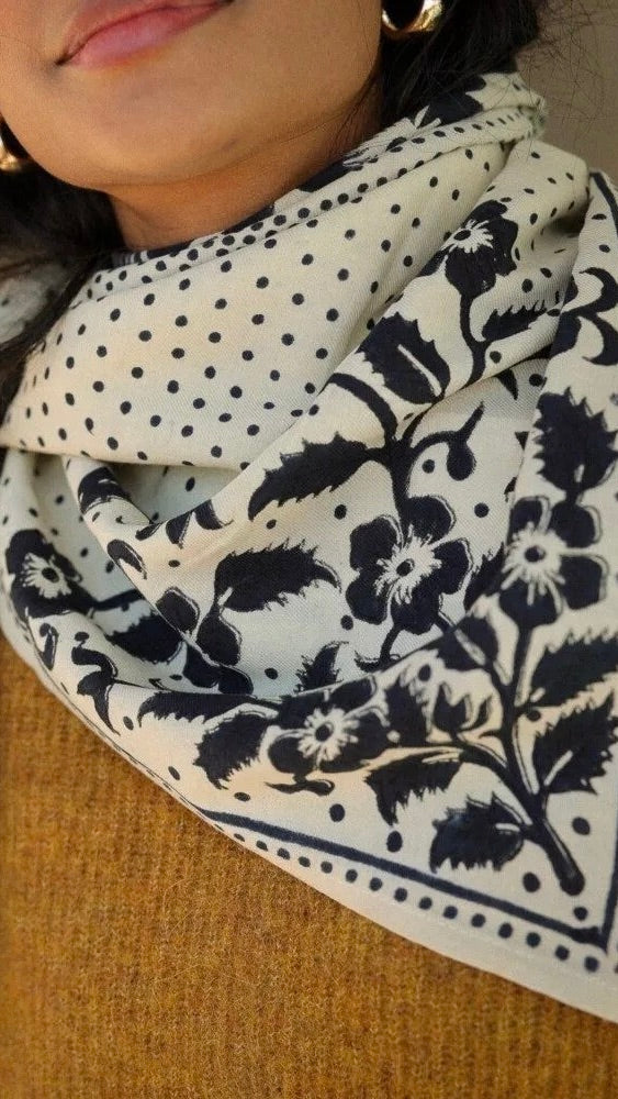 FOULARD IMPRIMÉ EN COTON BËLLEMME HINDI#COLOR_BANDANA ECRU