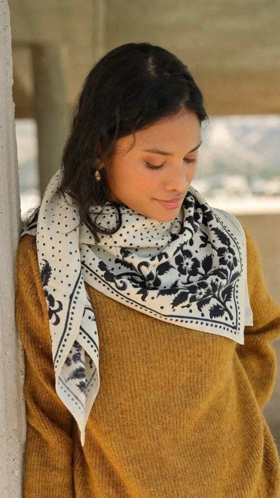FOULARD IMPRIMÉ EN COTON BËLLEMME HINDI#COLOR_BANDANA ECRU