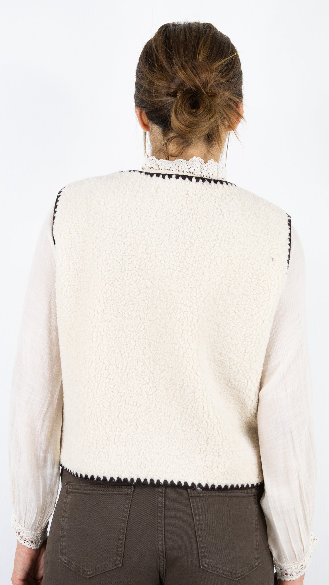 GILET SANS MANCHES MOUTON IT HIPPIE 01879/939#COLOR_ECRU/CHOCO