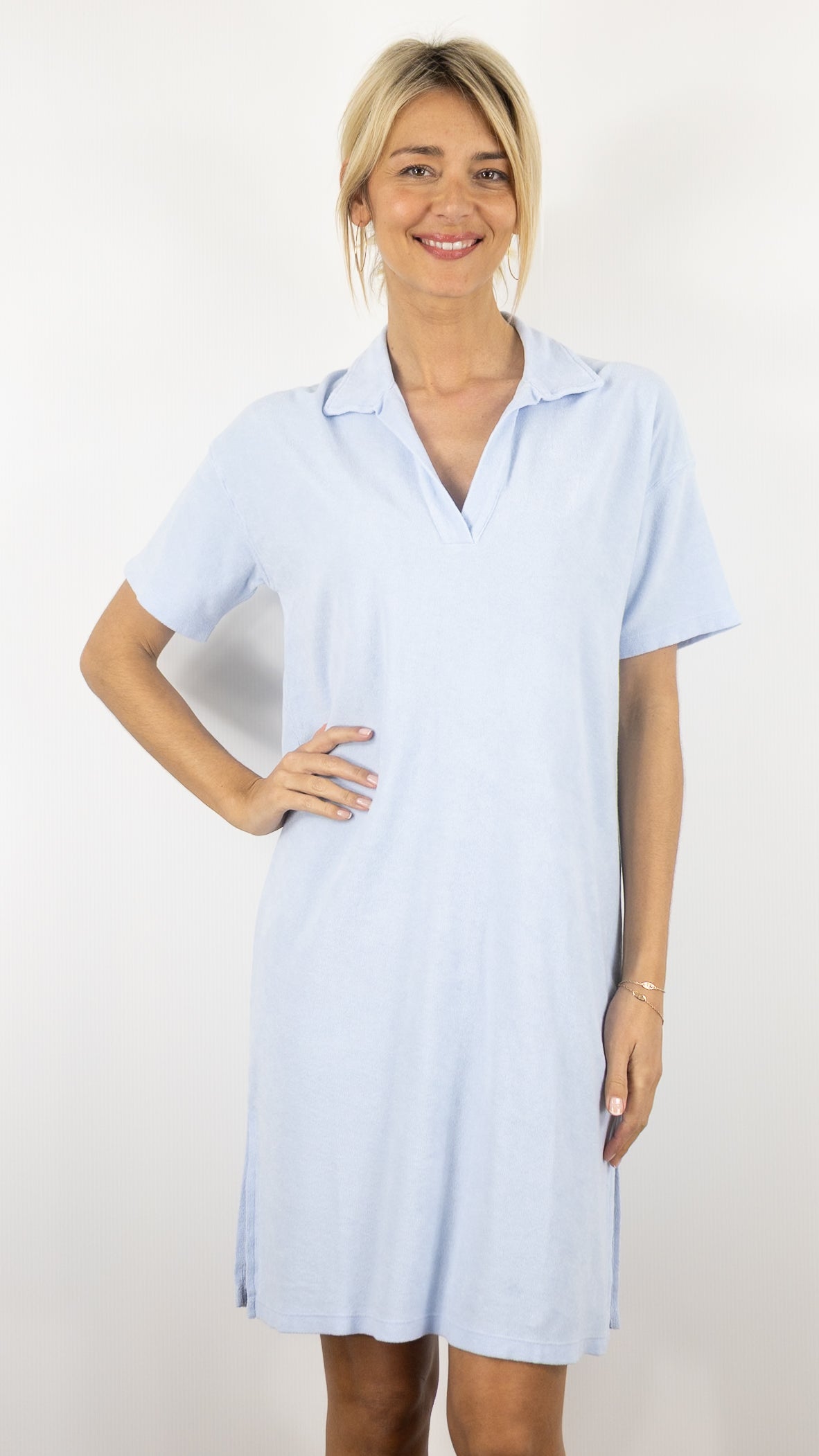 ROBE EN EPONGE DROITE MANCHES COURTES POUR FEMME#COLOR_04/SKY