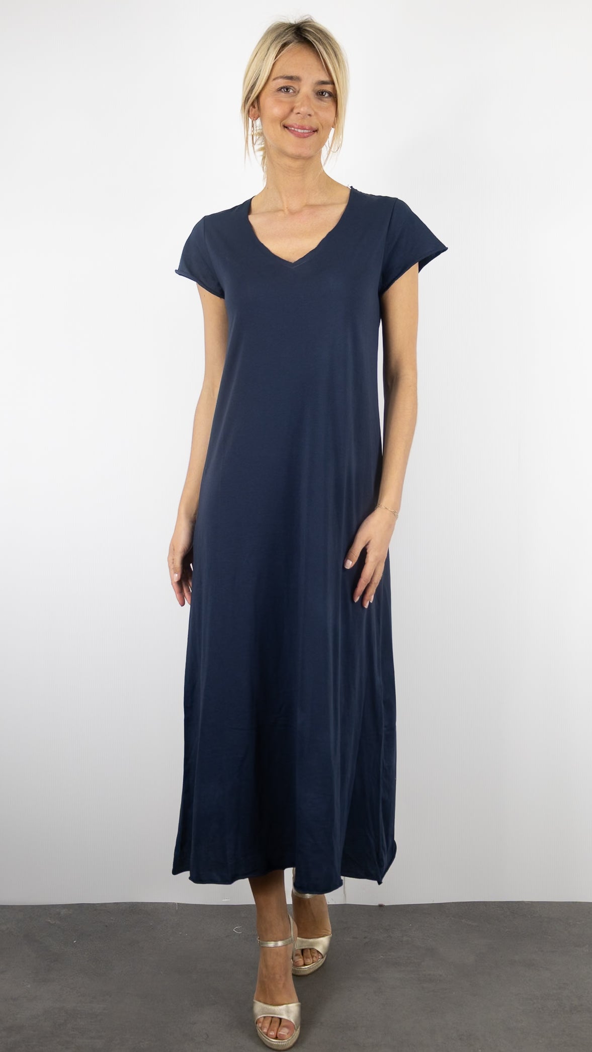 ROBE LONGUE MANCHES COURTES ANONYM ALIZEE#COLOR_MARINE