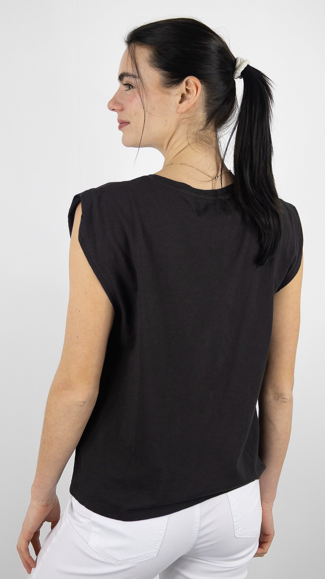 TEE-SHIRT COL ROND SANS MANCHES POUR FEMME DES PETITS HAUTS ZAEBA#COLOR_TERRE/CHOCO