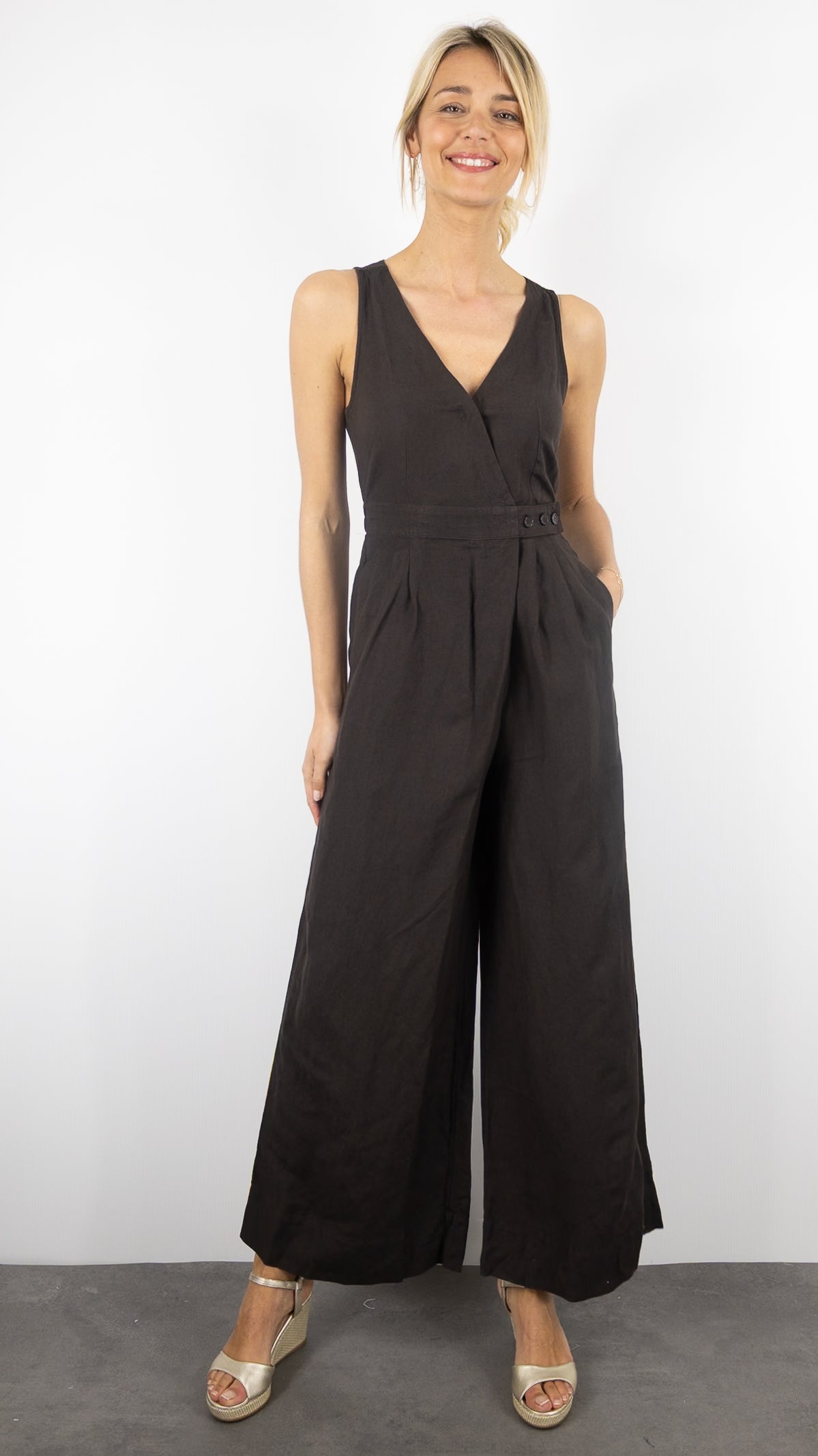 COMBINAISON LARGE EN LIN MARRON CHOCO DES PETITS HAUTS TAHOMI