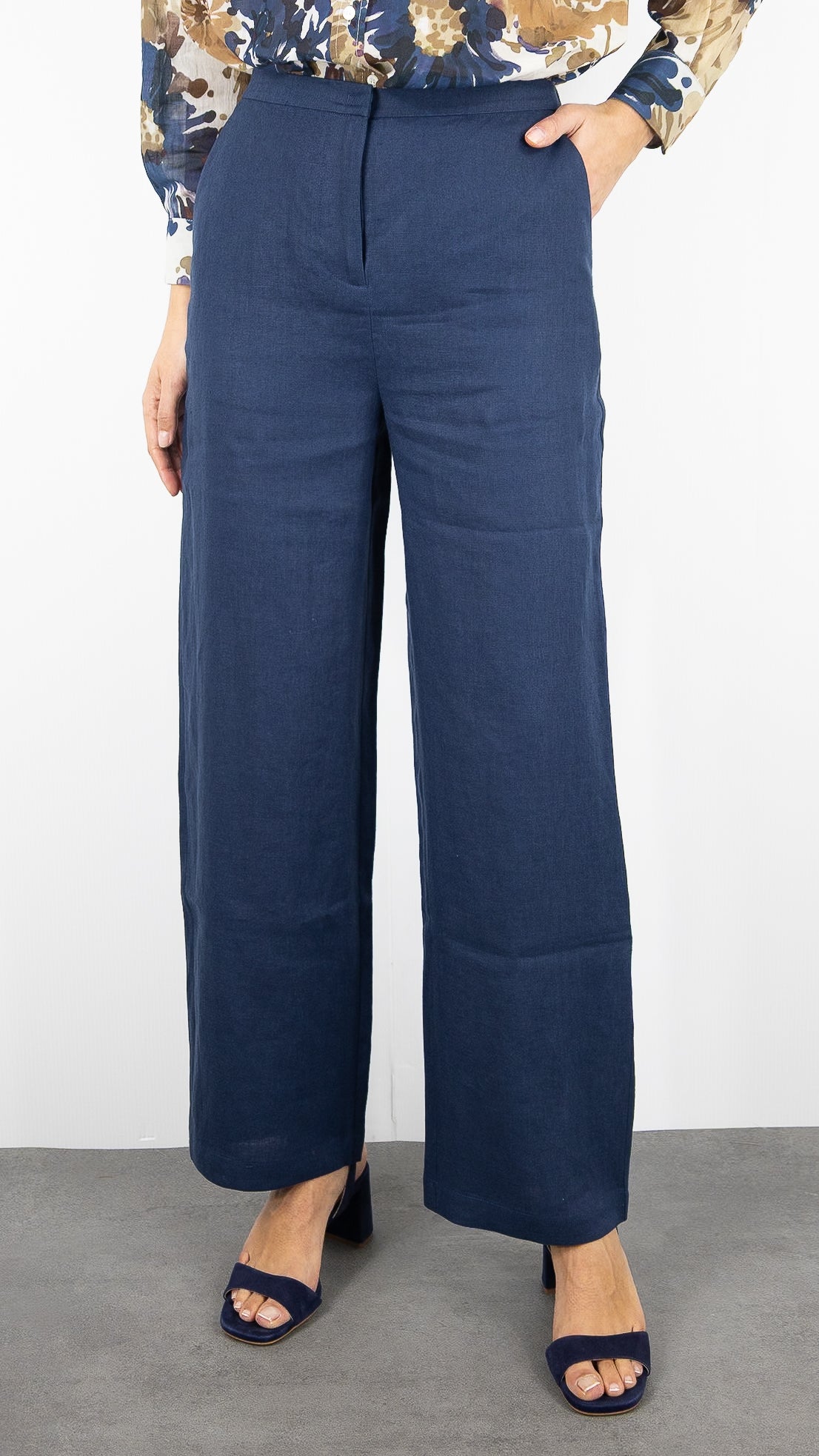 PANTALON LARGE EN LIN MARINE ESTHEME JF5S102EL