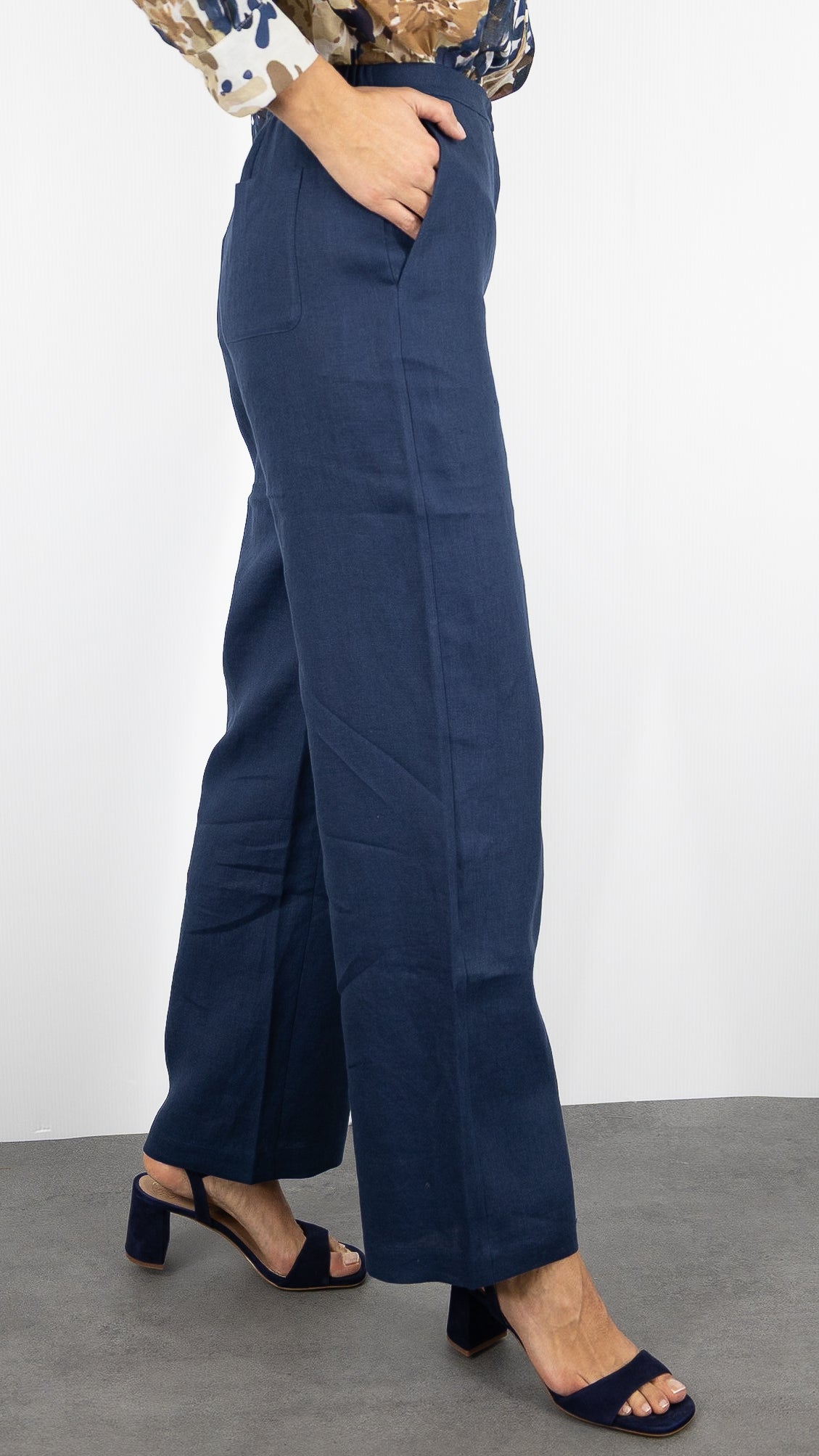 PANTALON LARGE EN LIN MARINE ESTHEME JF5S102EL