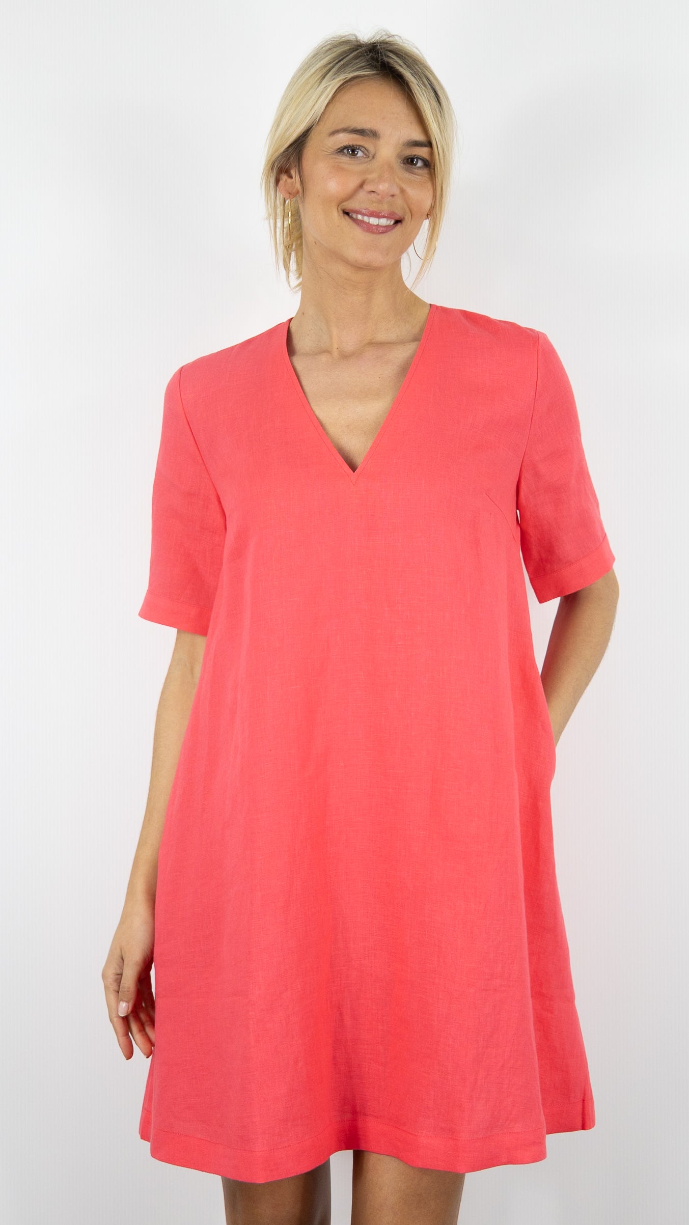 ROBE EVASE EN LIN POUR FEMME ESTHEME F2535EL#COLOR_12044/WATERMELON