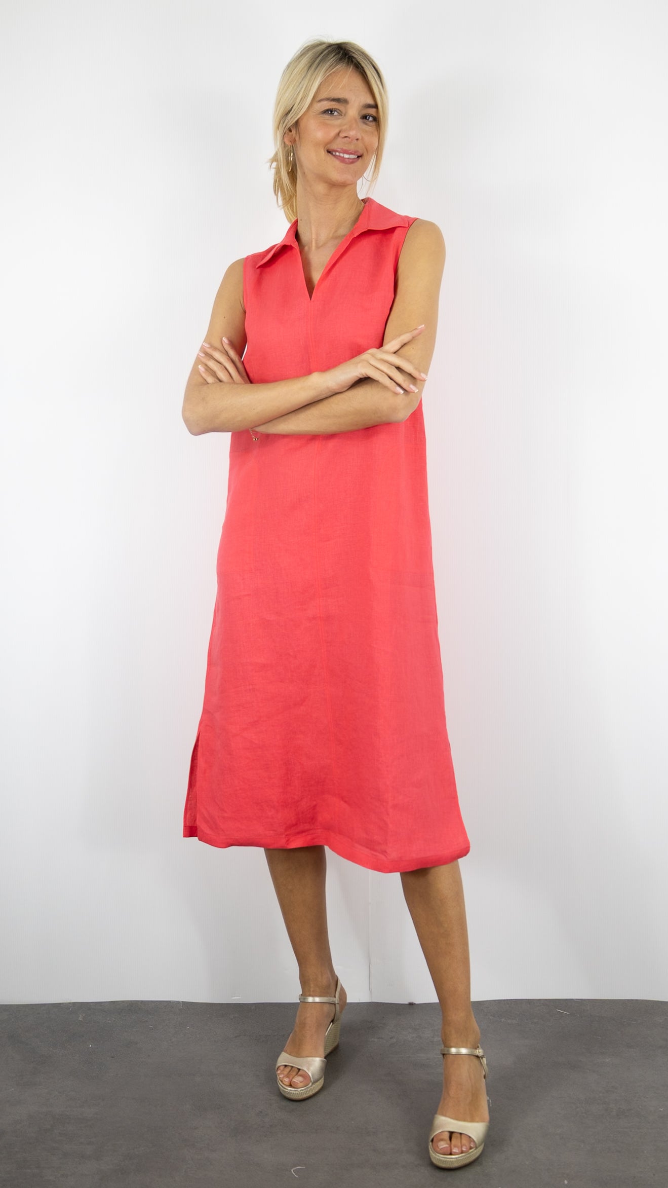 ROBE LONGUE SANS MANCHES EN LIN ESTHEME CKE5108L#COLOR_12044/WATERMELON