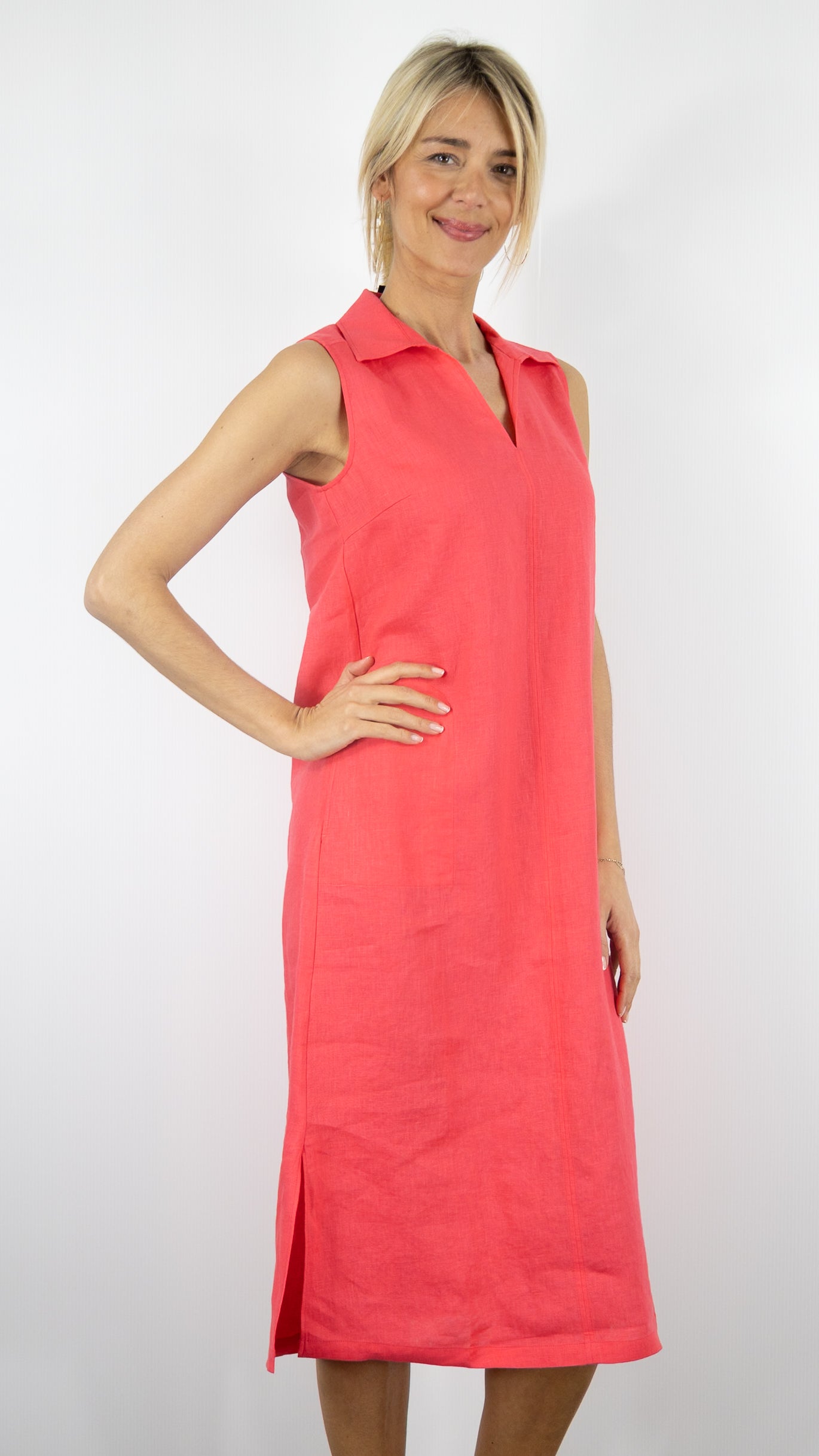 ROBE LONGUE SANS MANCHES EN LIN ESTHEME CKE5108L#COLOR_12044/WATERMELON