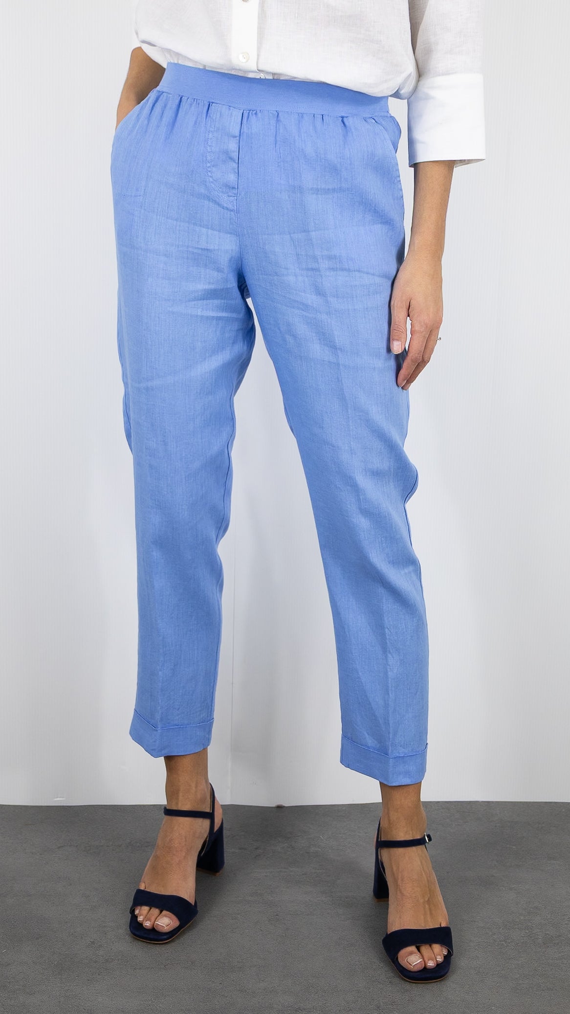 PANTALON EN LIN TAILLE ELASTIQUE ROSSO 35 N861PA/8000#COLOR_764/BLEU
